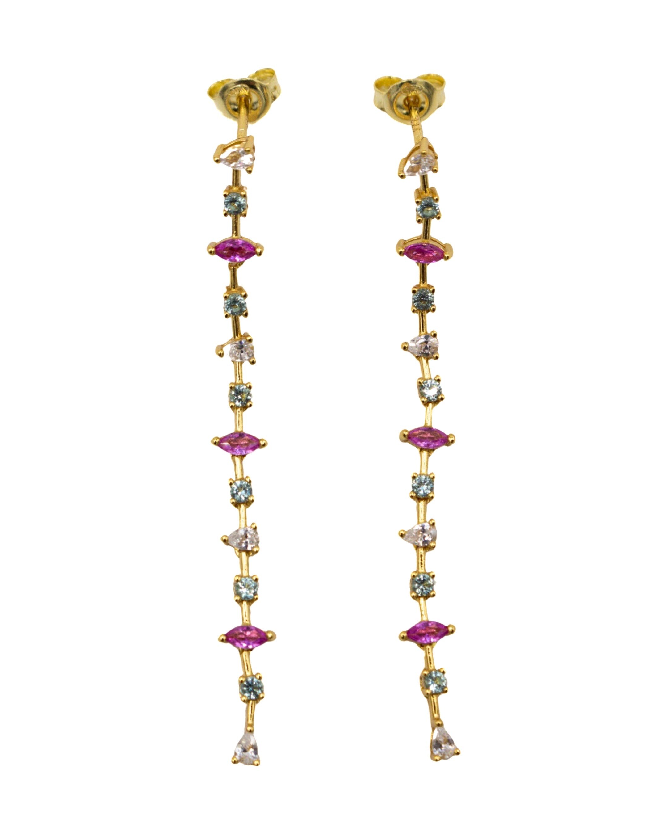 Brincos em Prata Dourada com Zircões multicolor Multicolor-2