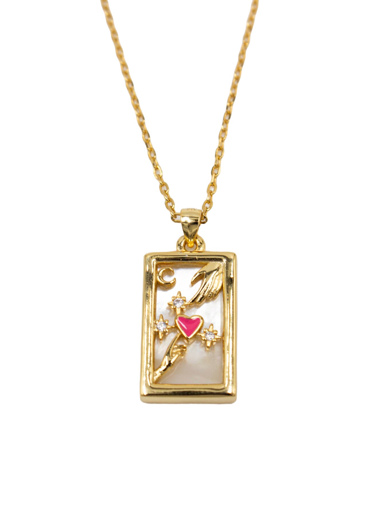 Colar em Prata com Medalha em Madre pérola e Coração rosa Rosa-2