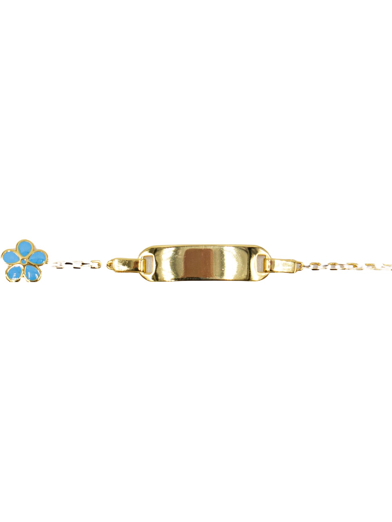 Pulseira em Prata Dourada com Chapa e Flor Azul Azul-2