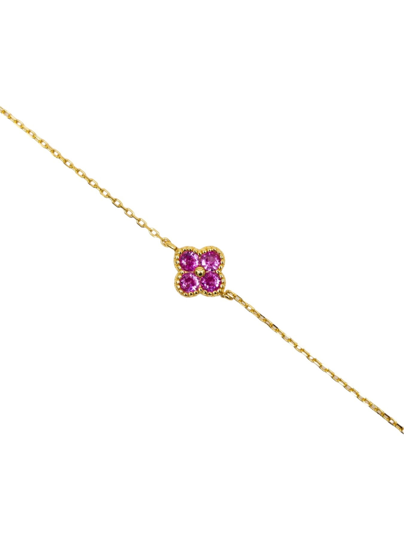 Pulseira em Prata Dourada com Flor com Zircões Rosa Rosa-1