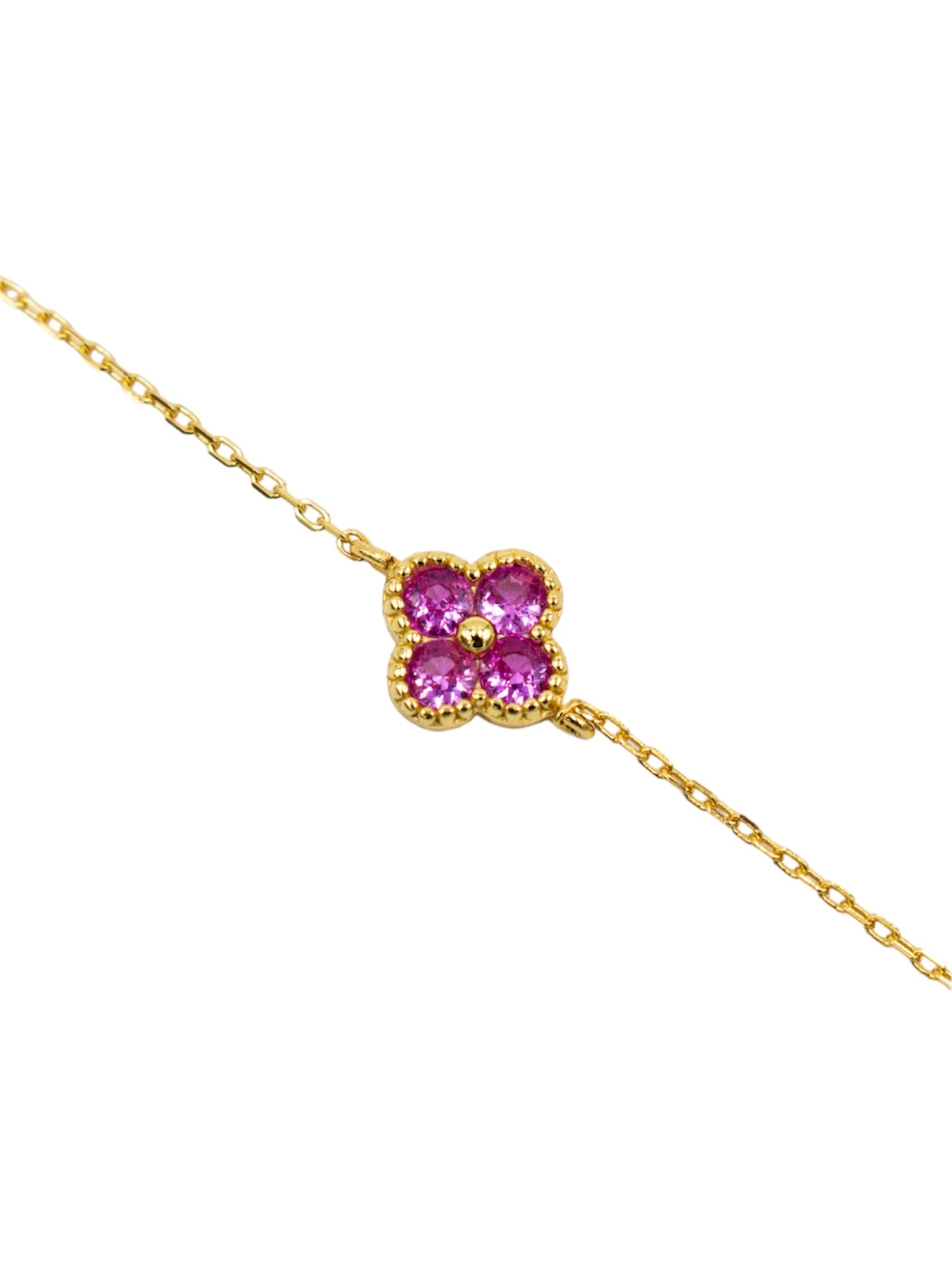 Pulseira em Prata Dourada com Flor com Zircões Rosa Rosa-2