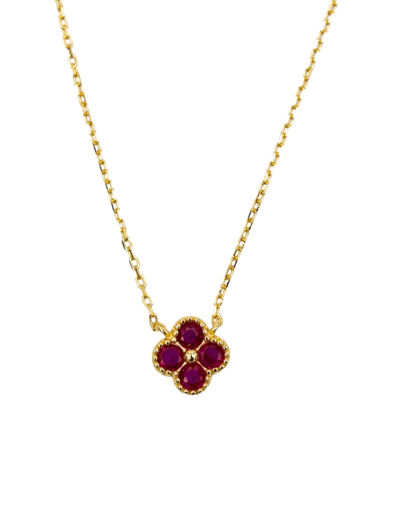 Colar em Prata Dourada com Flor com Zircões Rosa Rosa-1
