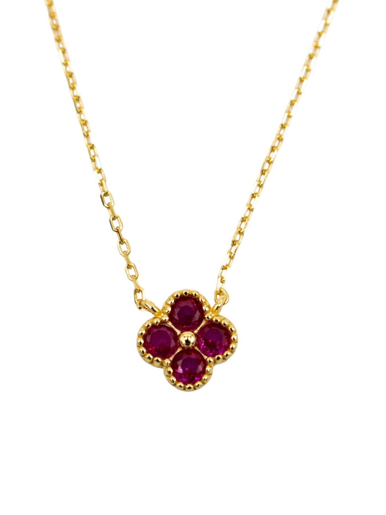Colar em Prata Dourada com Flor com Zircões Rosa Rosa-2