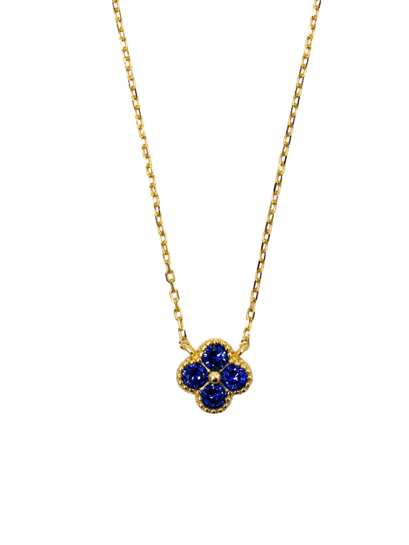 Colar em Prata Dourada com Flor com Zircões Azuis Azul-1