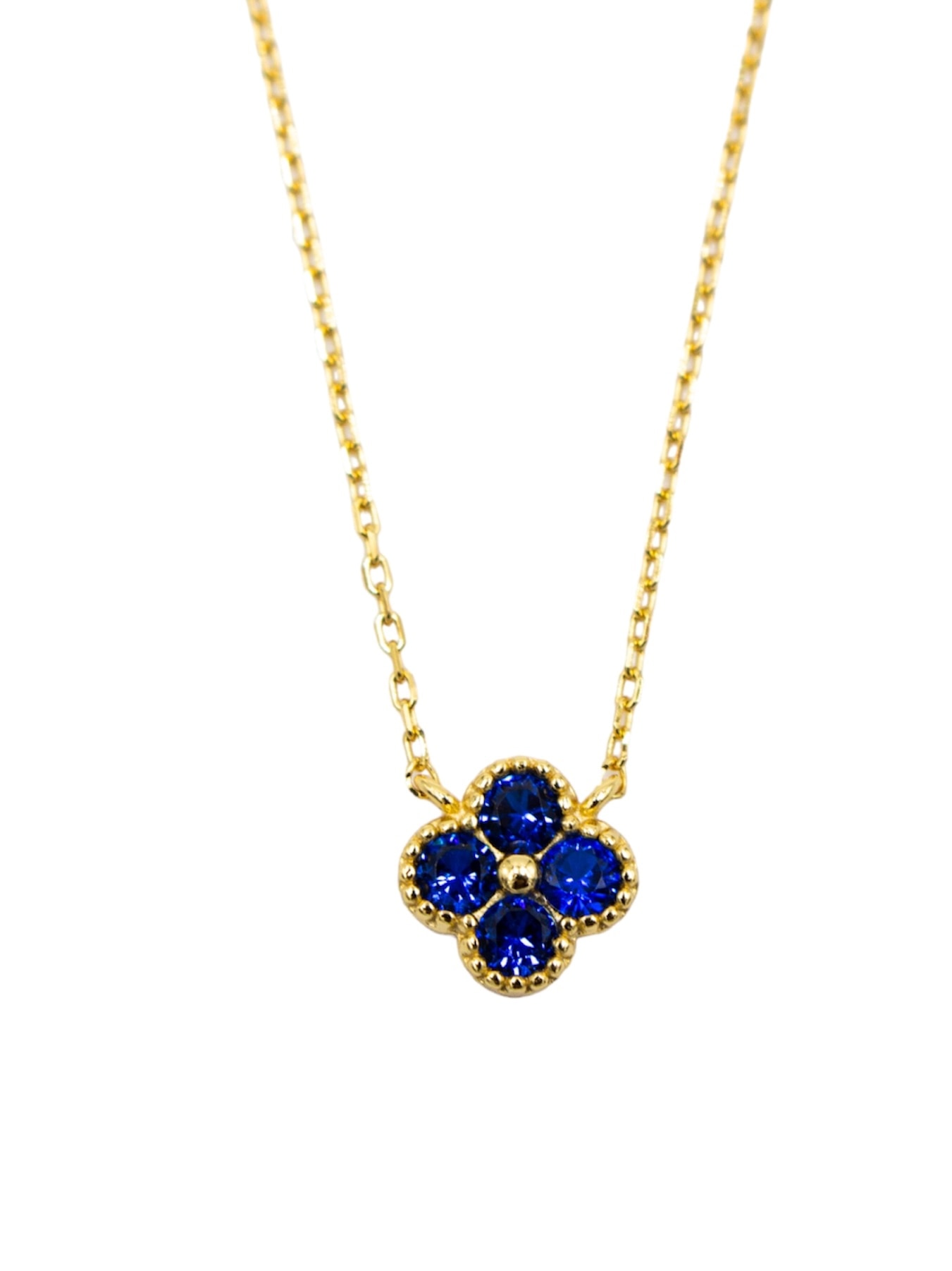 Colar em Prata Dourada com Flor com Zircões Azuis Azul-2