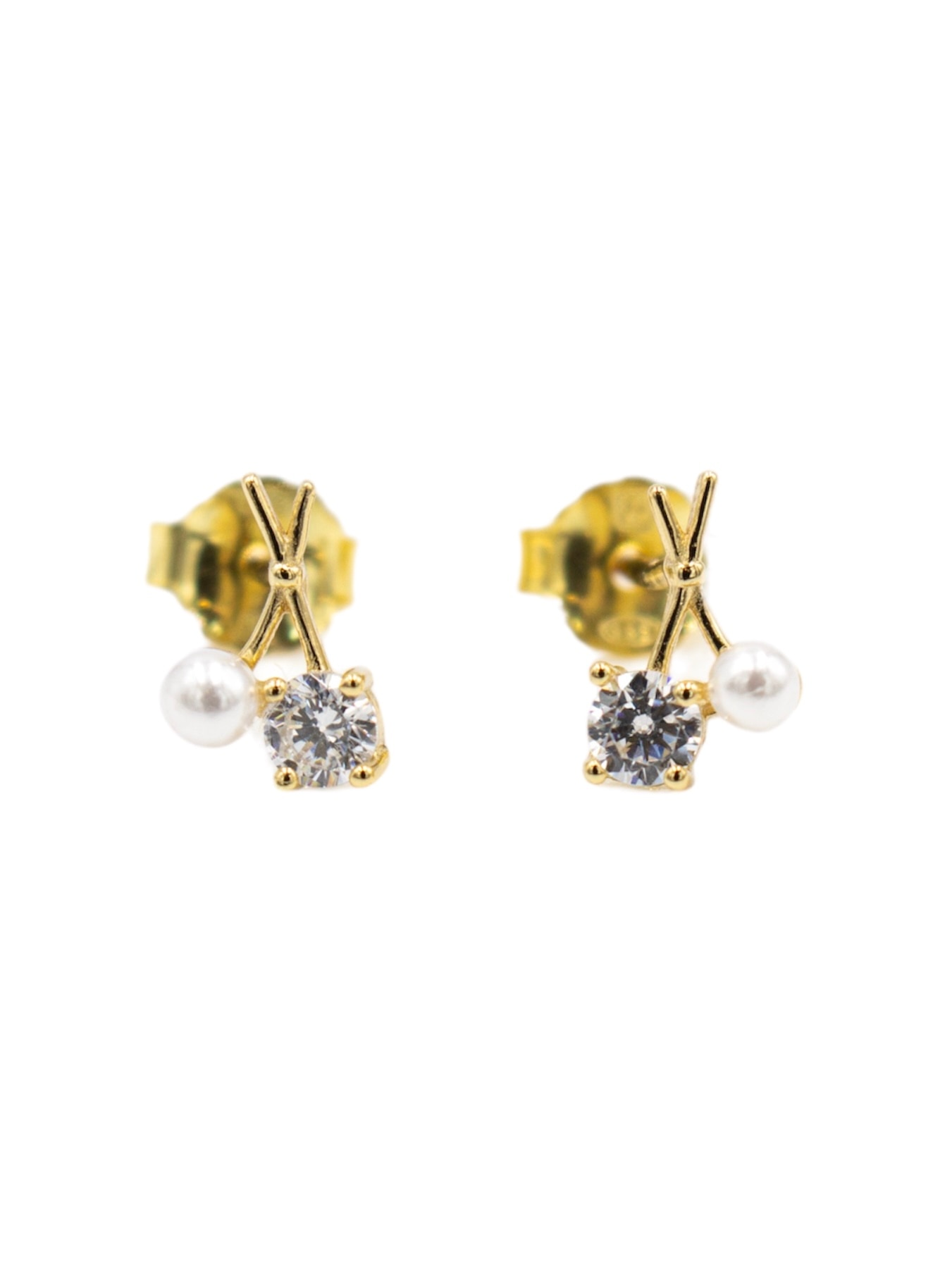 Brincos em Prata Dourada com Zircónia e Pérola Branco-1