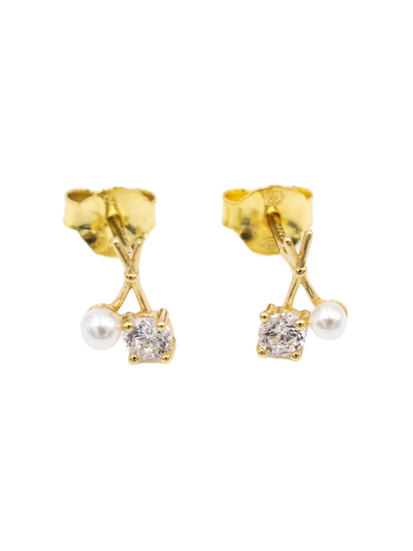 Brincos em Prata Dourada com Zircónia e Pérola Branco-2