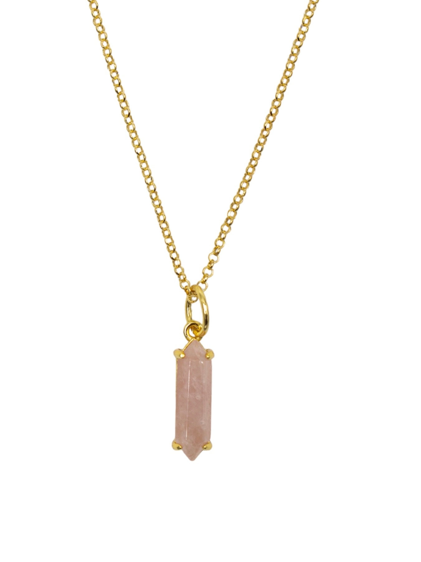 Colar em Prata Dourada com Pedra Rosa Rosa-1