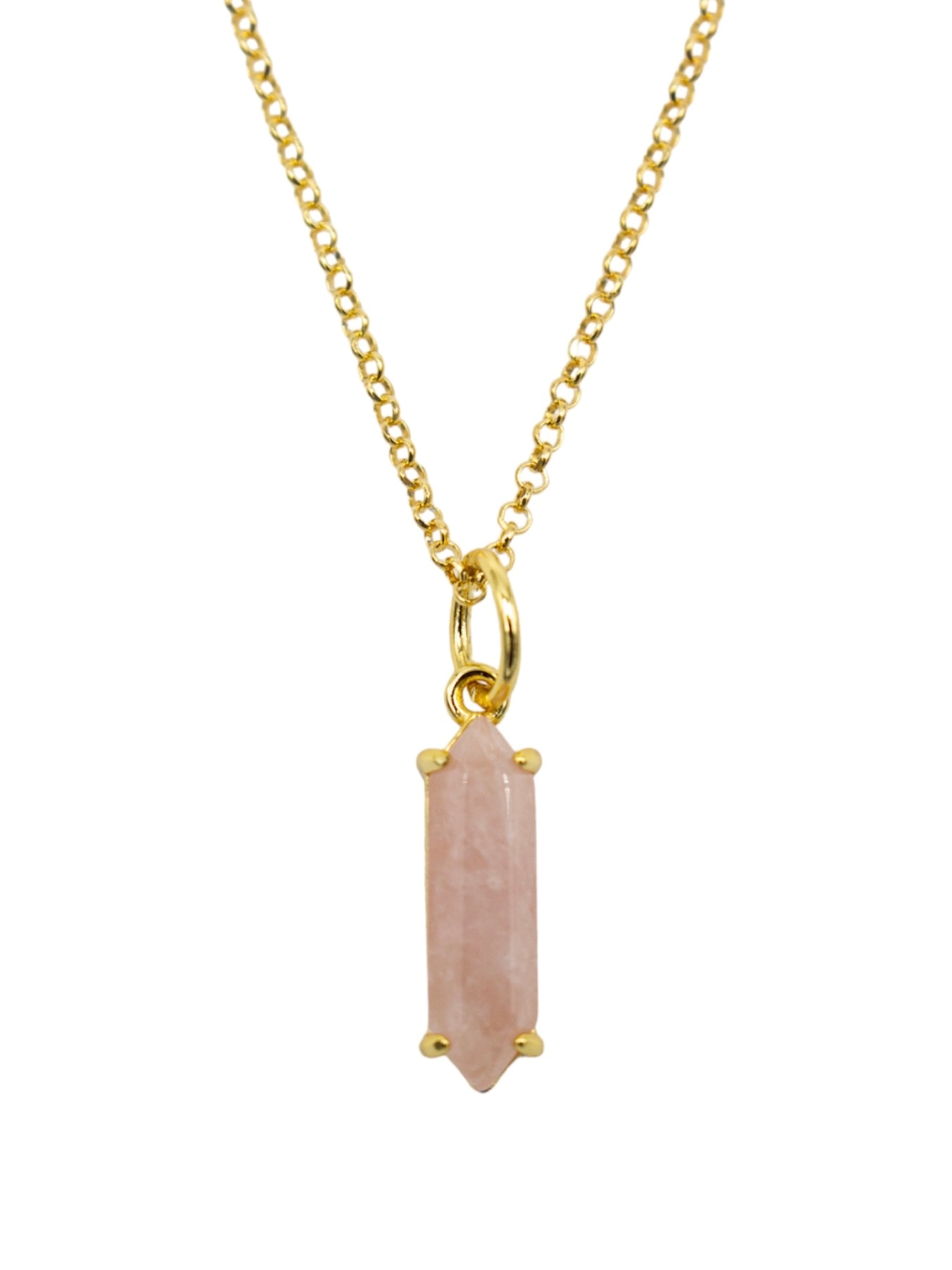Colar em Prata Dourada com Pedra Rosa Rosa-2