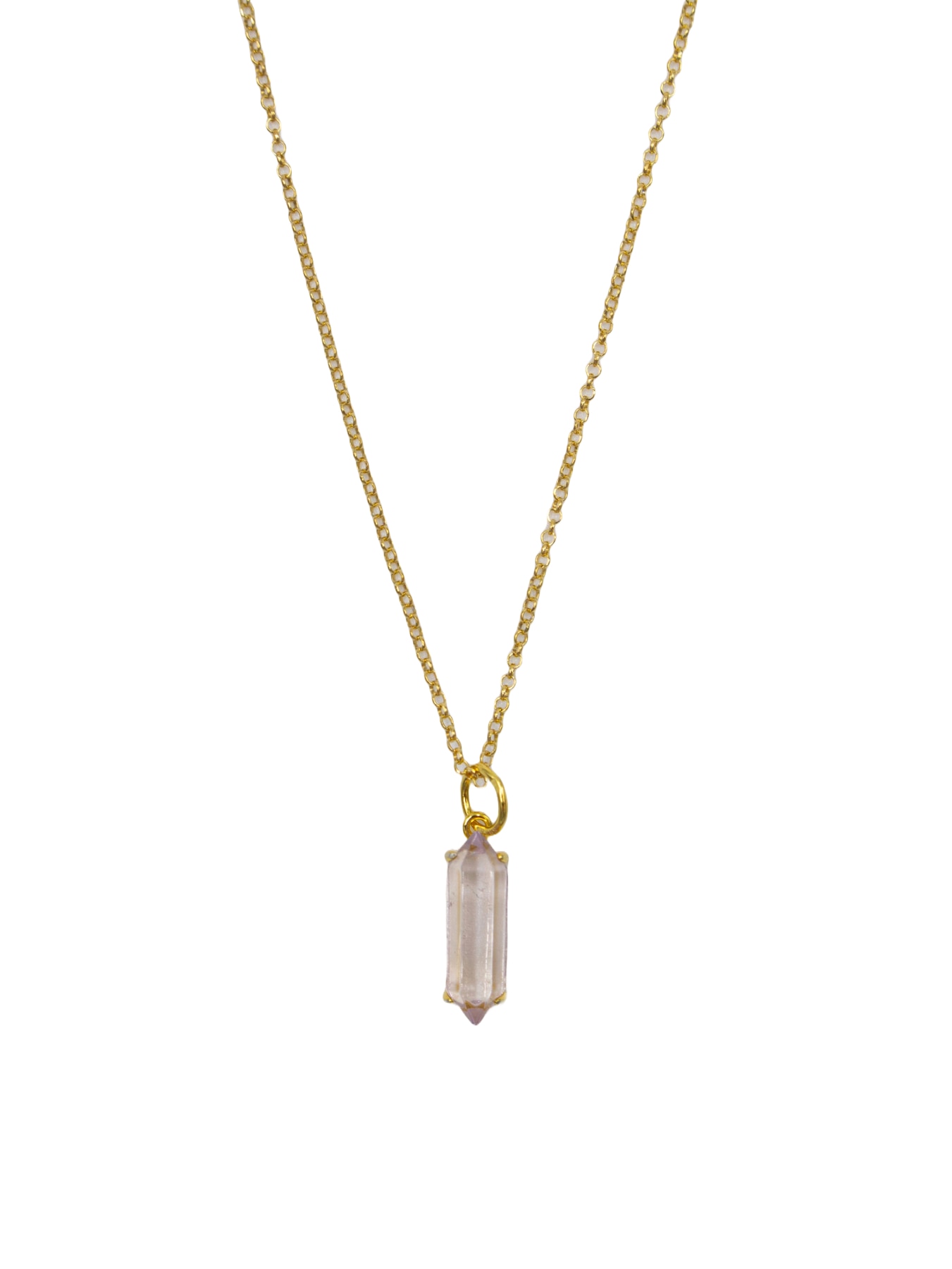 Colar em Prata Dourada com Pendente Transparente Branco-1