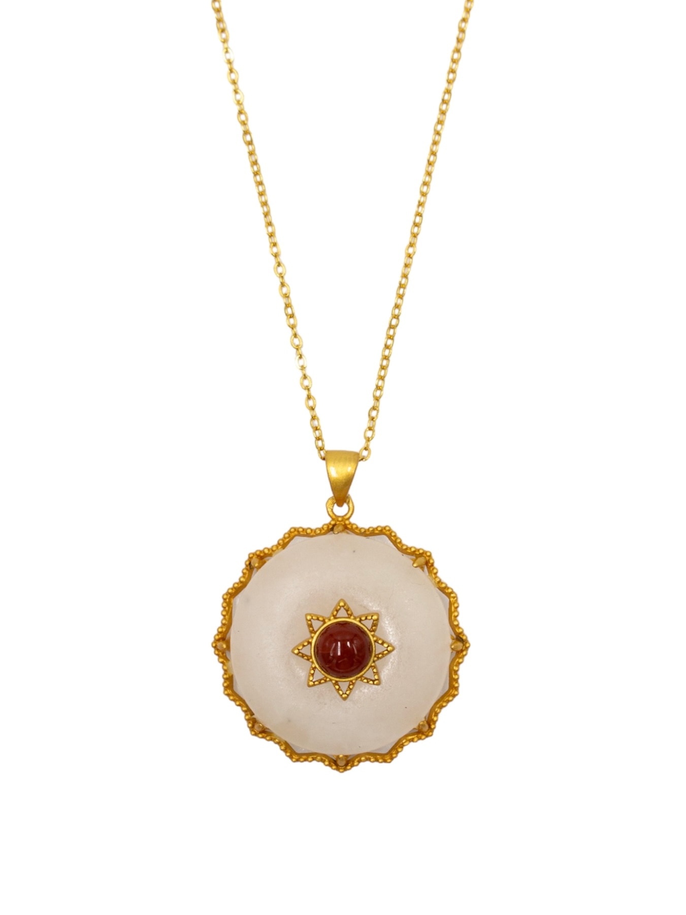 Colar em Prata Dourada com Medalha com Pedra Vermelha Vermelho-1