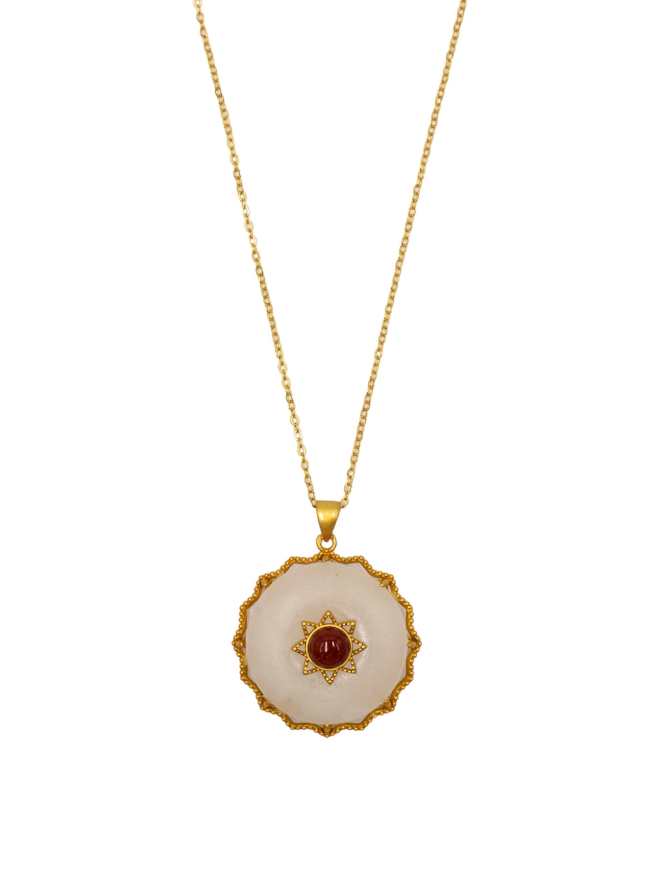 Colar em Prata Dourada com Medalha com Pedra Vermelha Vermelho-2