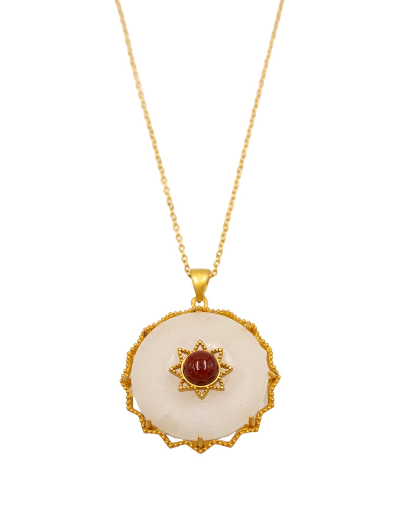 Colar em Prata Dourada com Medalha com Pedra Vermelha Vermelho-3