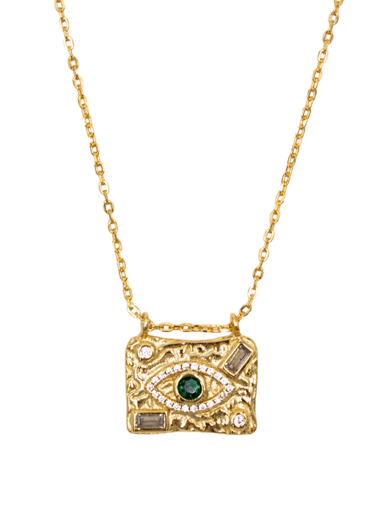 Colar em Prata Dourada com Medalha com Olho Turco Verde-1
