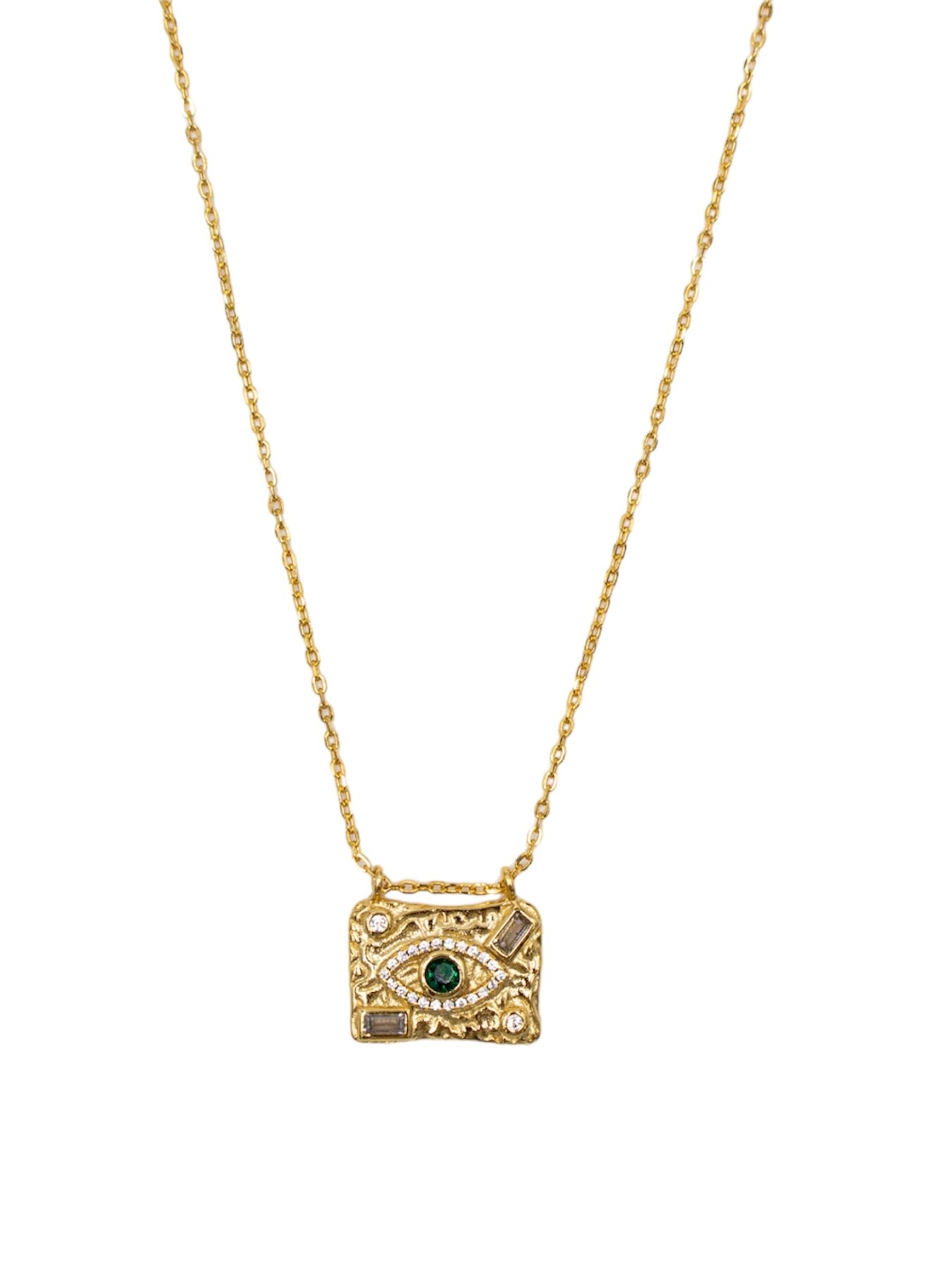 Colar em Prata Dourada com Medalha com Olho Turco Verde-3