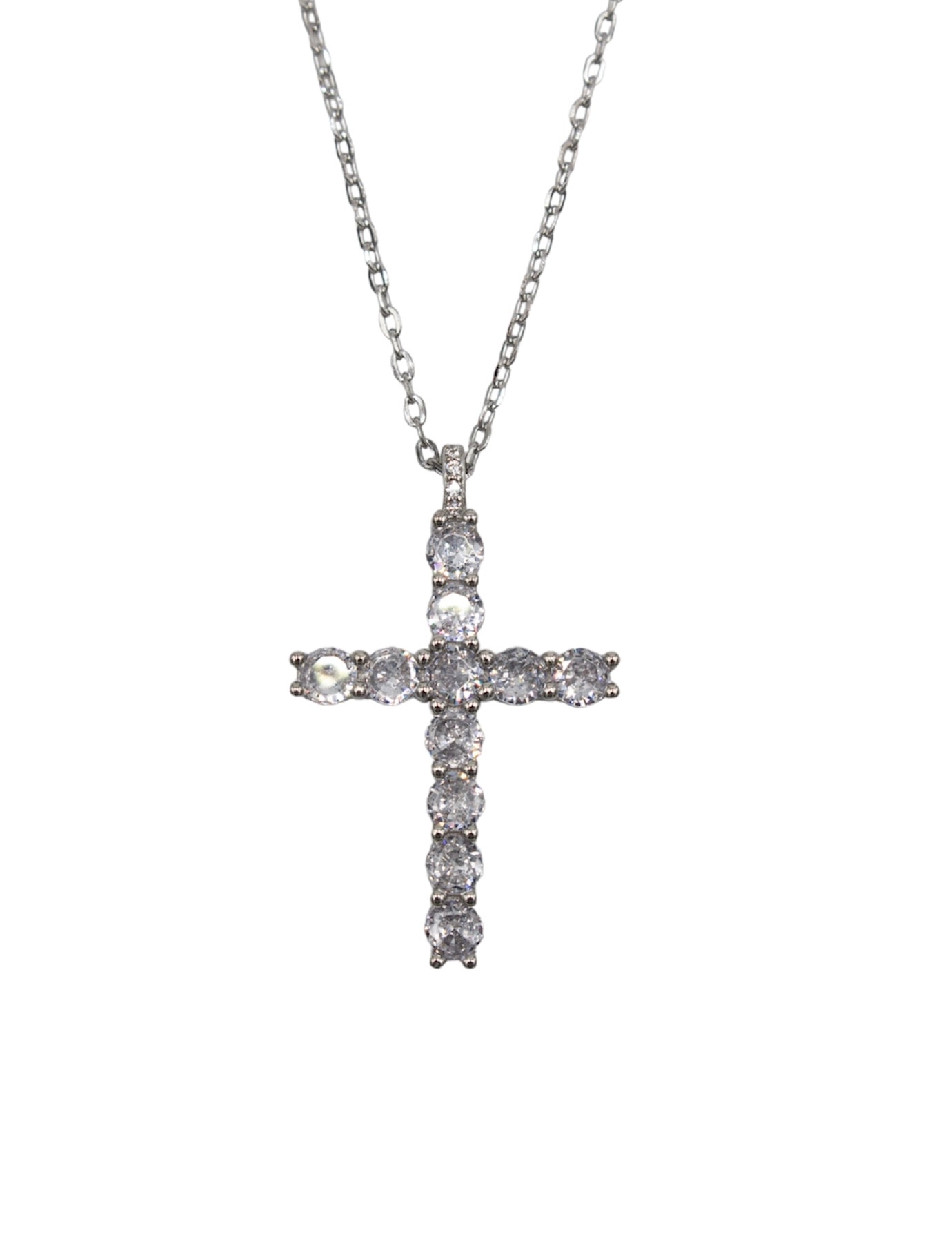 Colar em Prata com Cruz com Zircões Branco-1