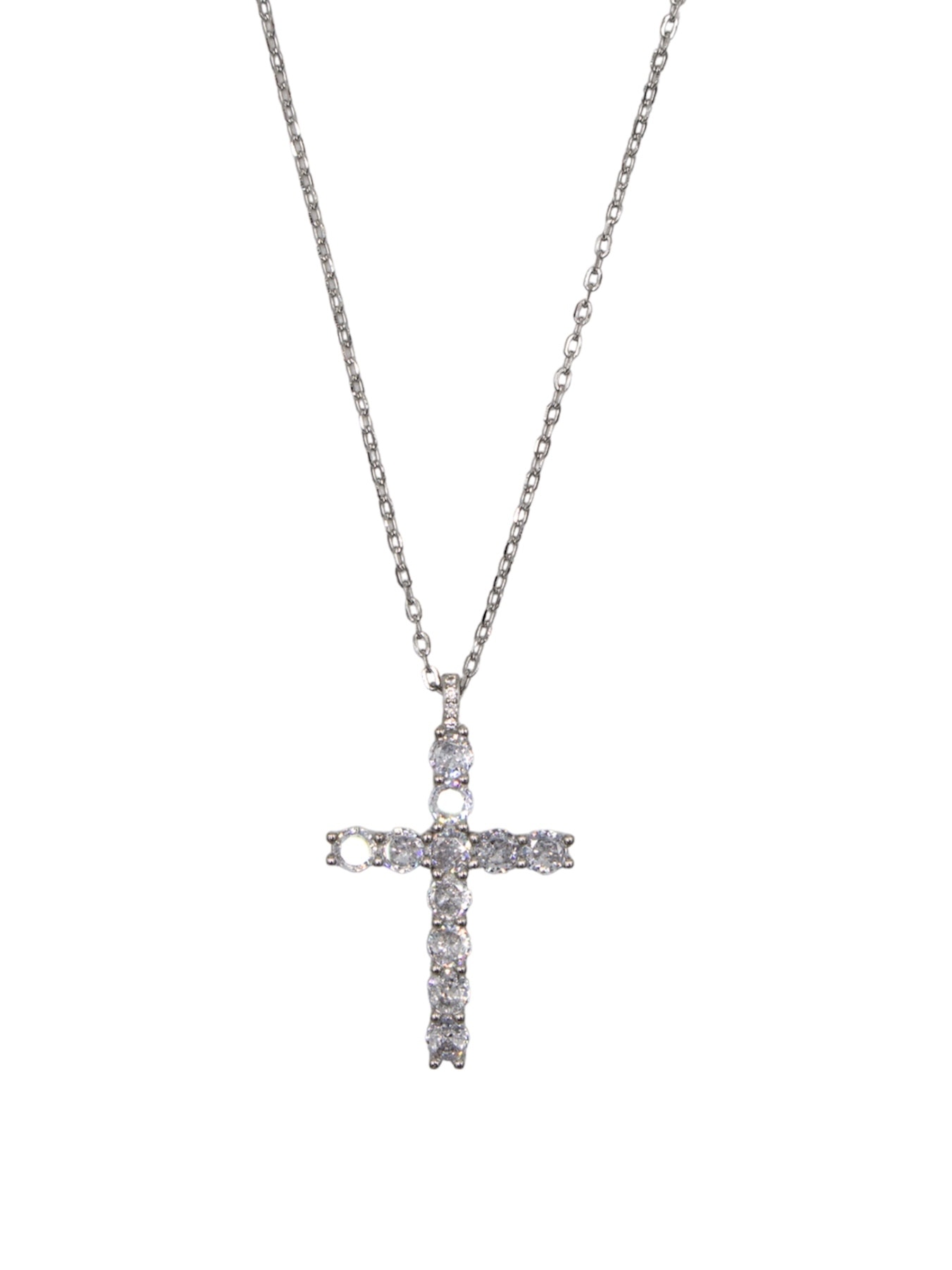 Colar em Prata com Cruz com Zircões Branco-2