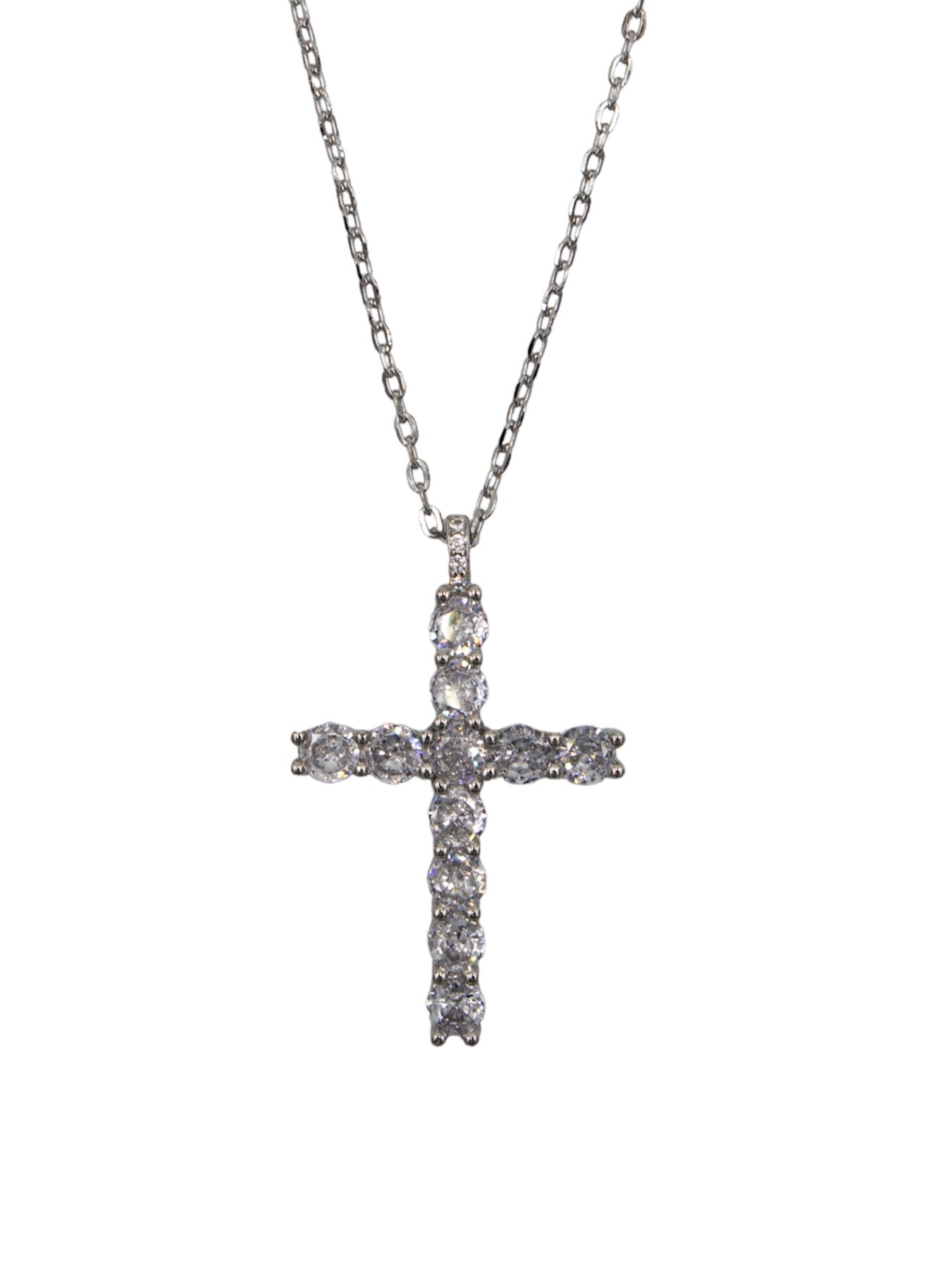 Colar em Prata com Cruz com Zircões Branco-3