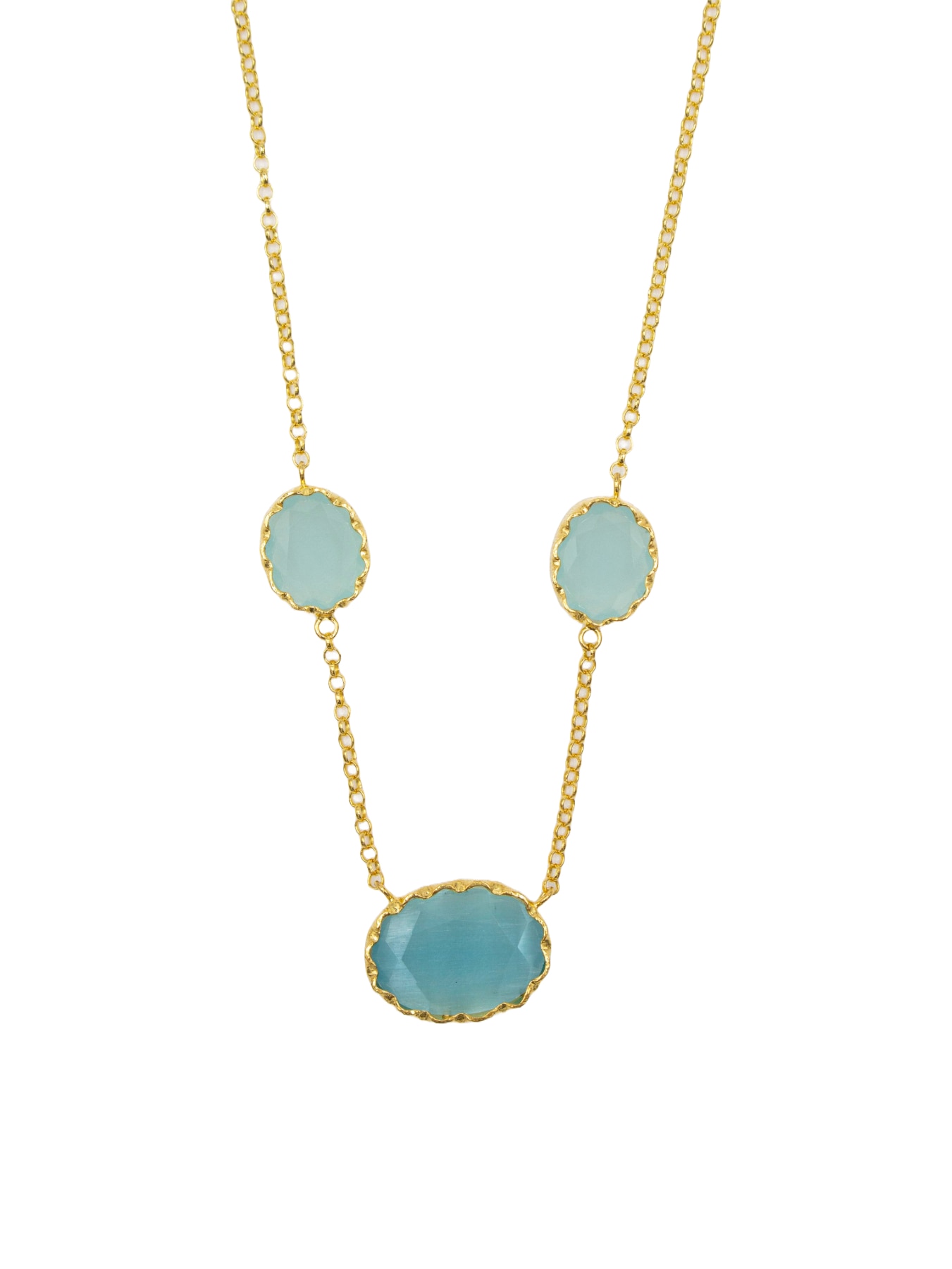 Colar em Prata Dourada com 3 Pedras Turquesa Azul-1