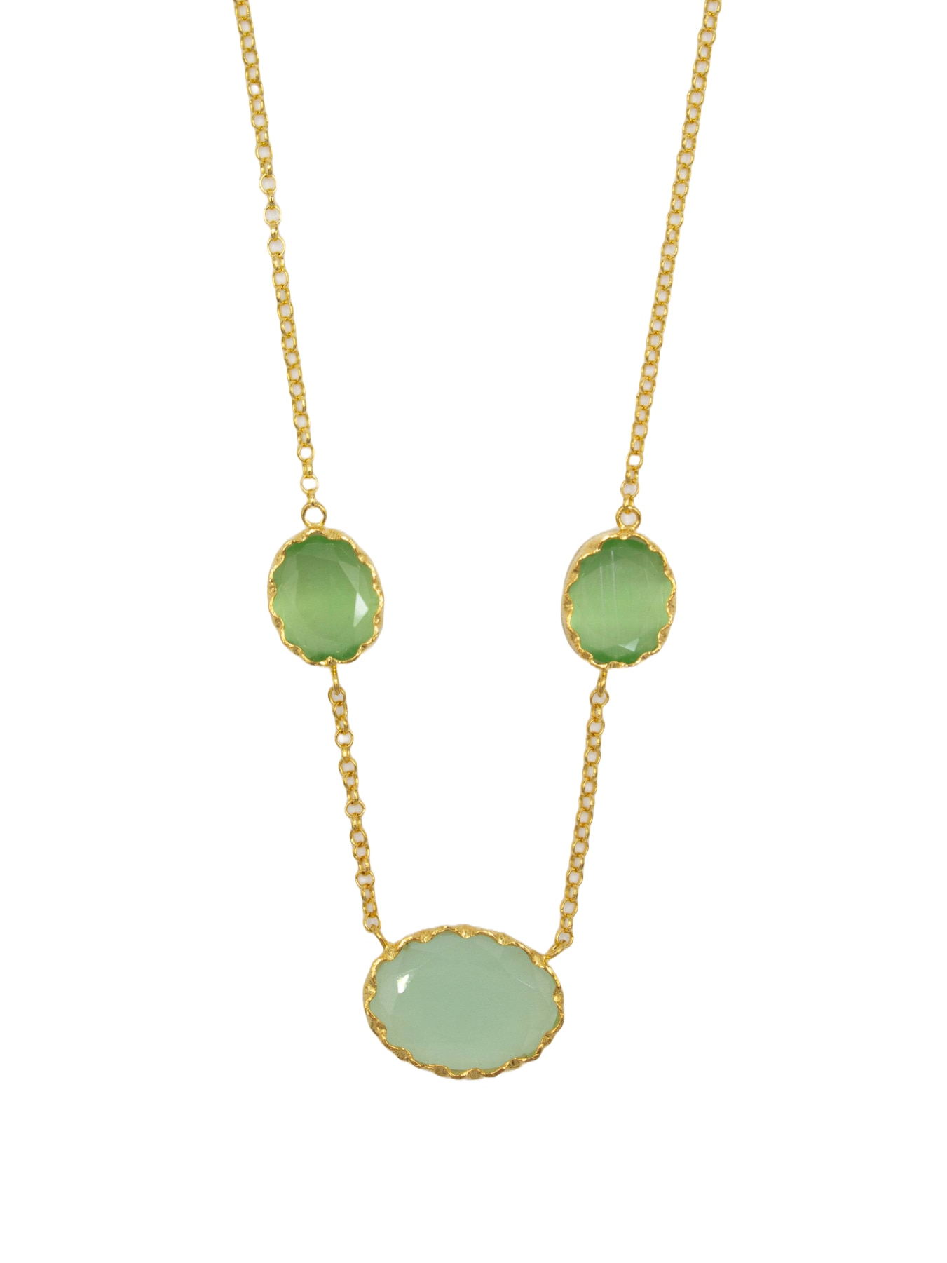 Colar Prata Dourada com 3 Pedras Verde Claro 1