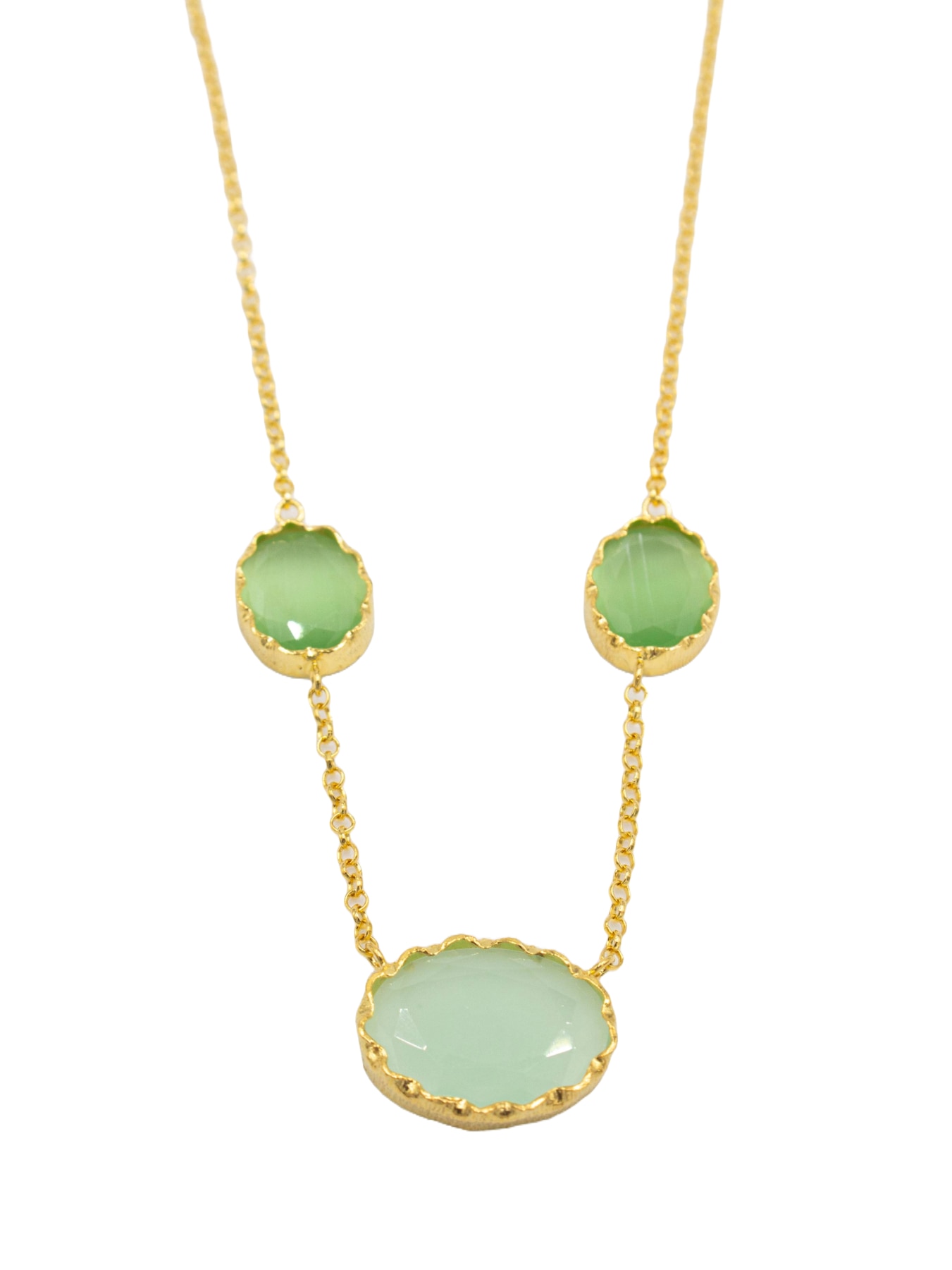 Colar Prata Dourada com 3 Pedras Verde Claro 2