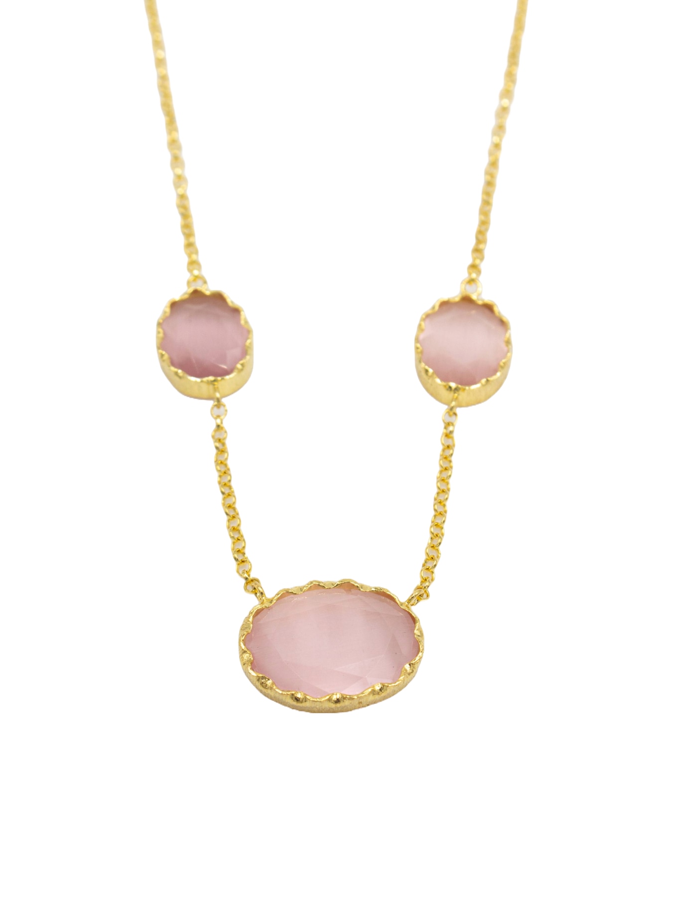 Colar em Prata Dourada com Pedras Rosa Rosa-2