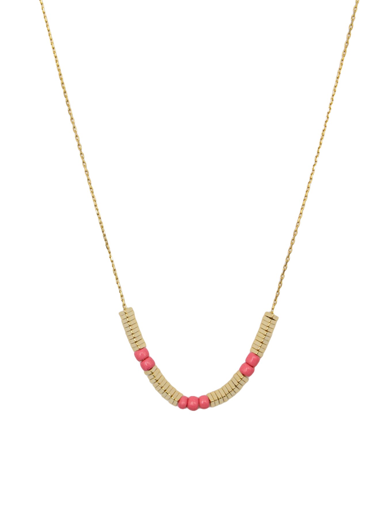 Colar em Prata Dourada com Pedras Rosa Rosa-1