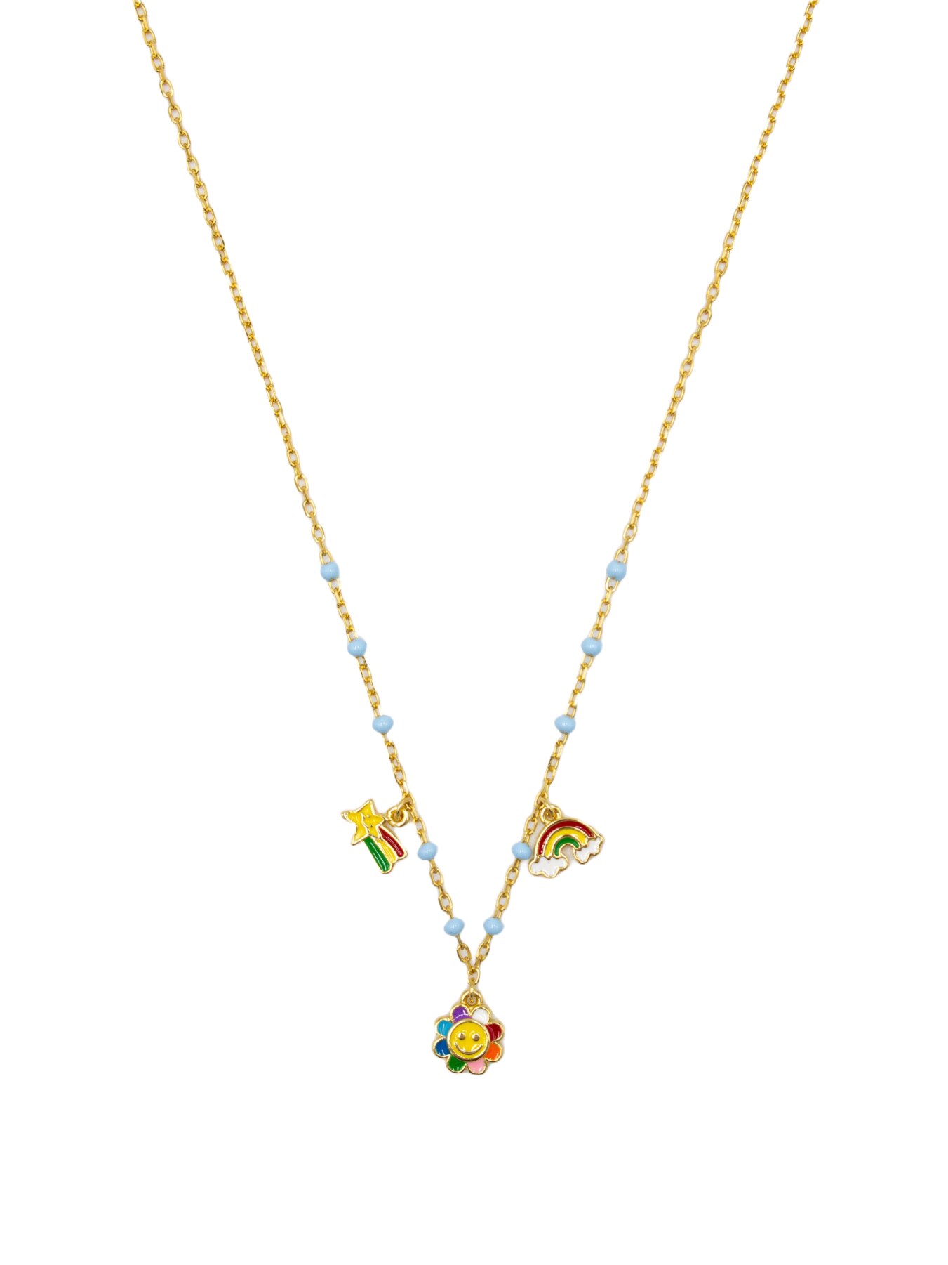 Imagem 0 de Colar em Prata Dourada com Pedras Azuis e Pendentes Multicolor