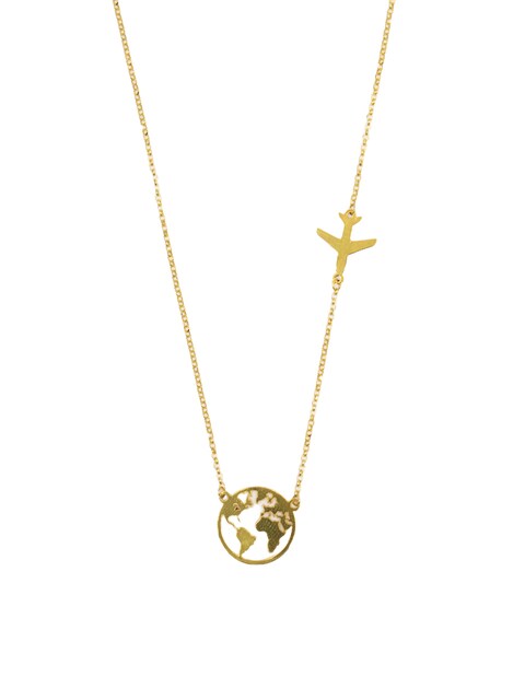 Imagem 0 de Colar em Prata Dourada com Mundo e Avião