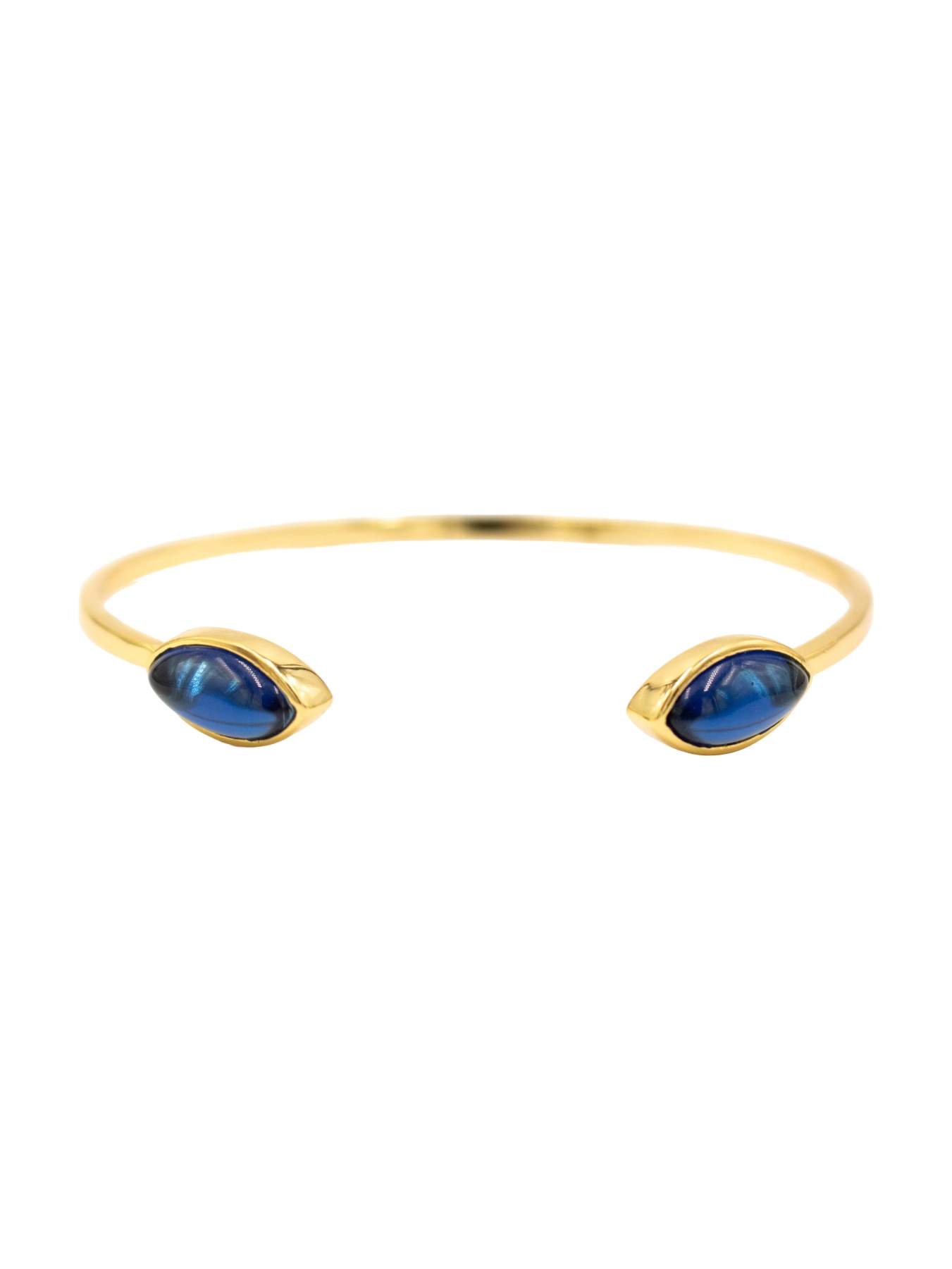 Pulseira em Prata Dourada com 2 Pedras Ovais Azuis Azul-1