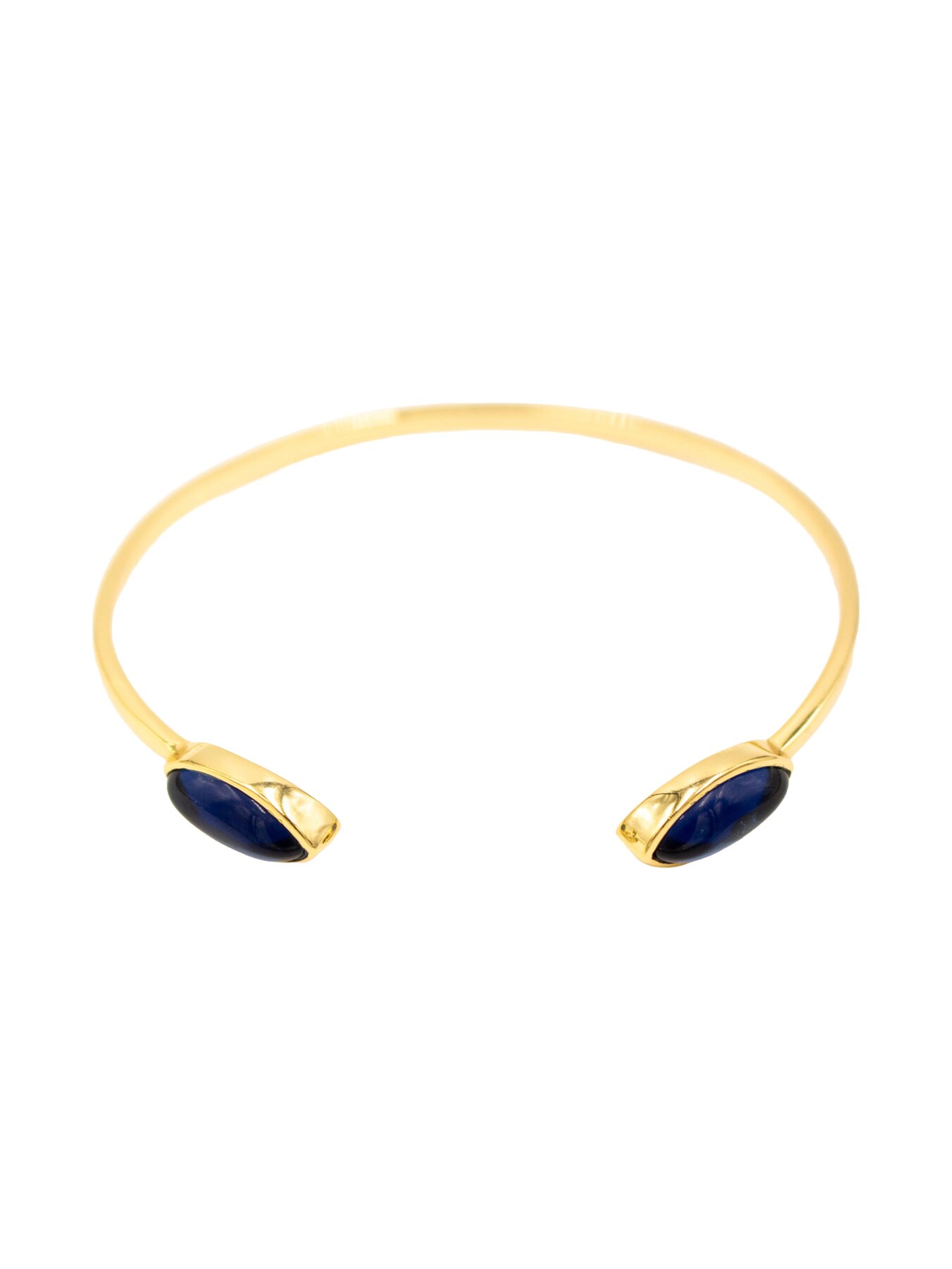 Pulseira em Prata Dourada com 2 Pedras Ovais Azuis Azul-2