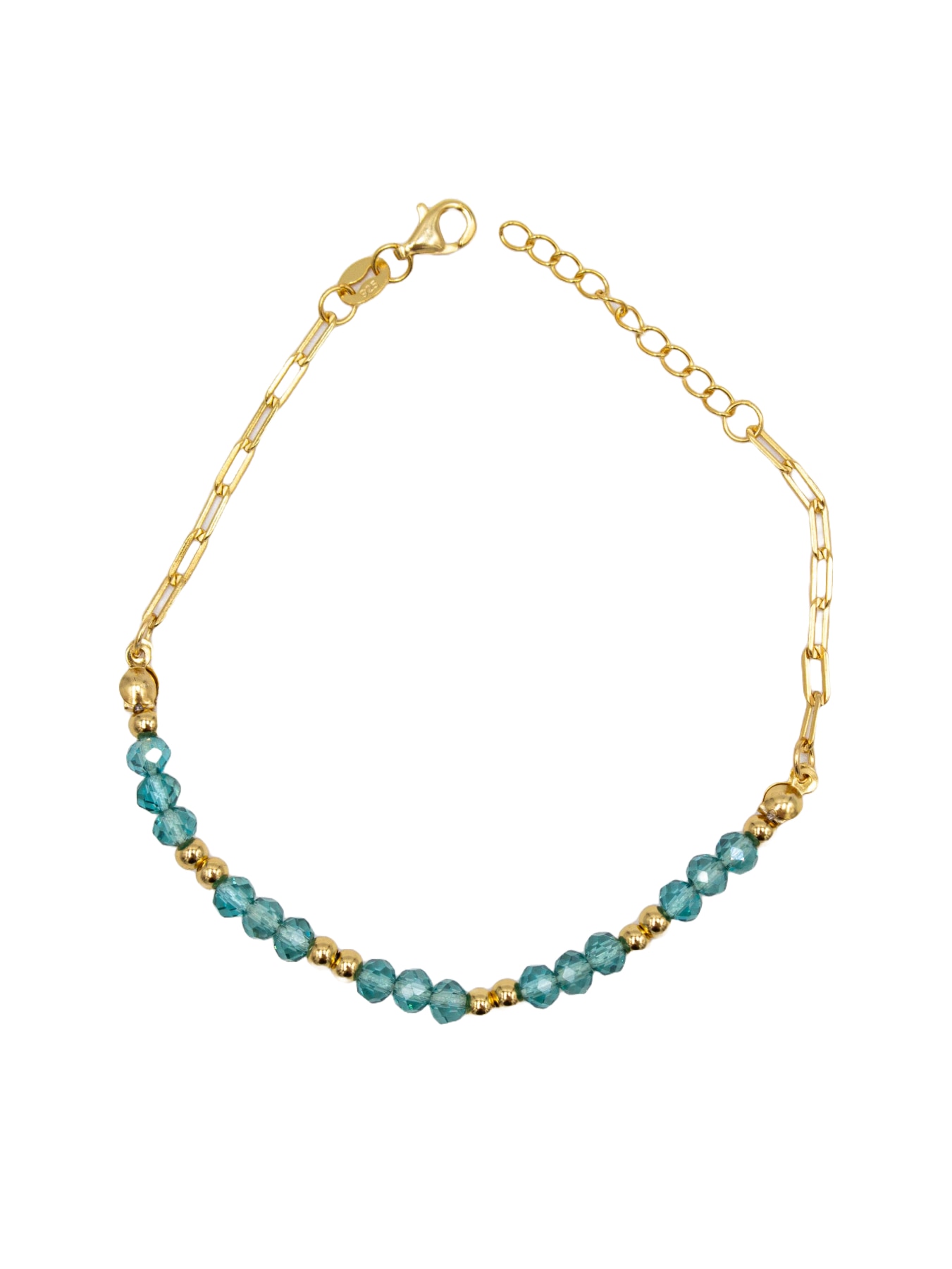 Pulseira em Prata Dourada com Pedras Azul Turquesa Azul-1