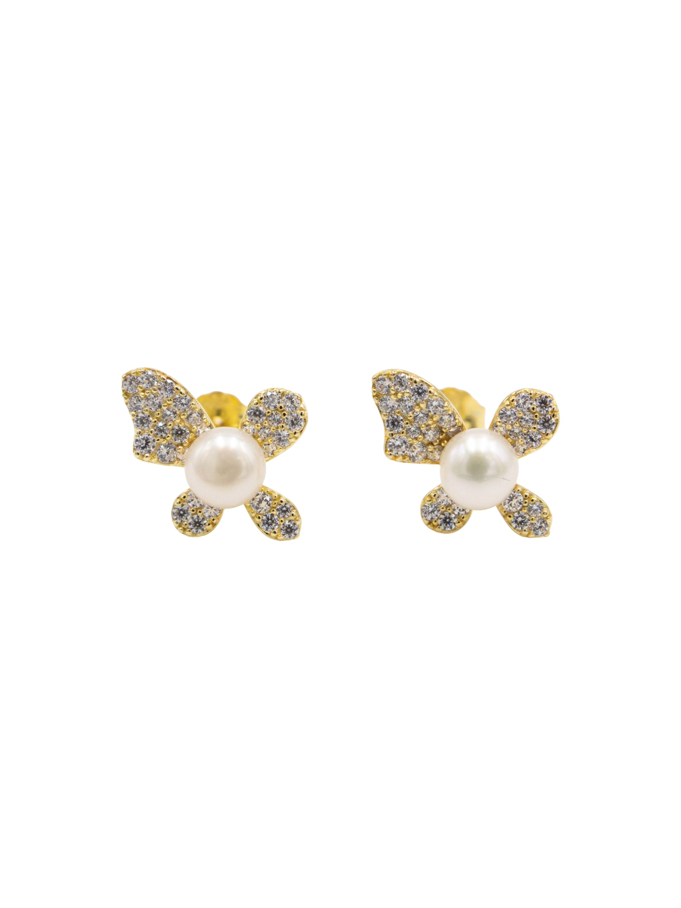 BRINCOS EM PRATA DOURADA FLOR COM ZIRCÓN Branco-1