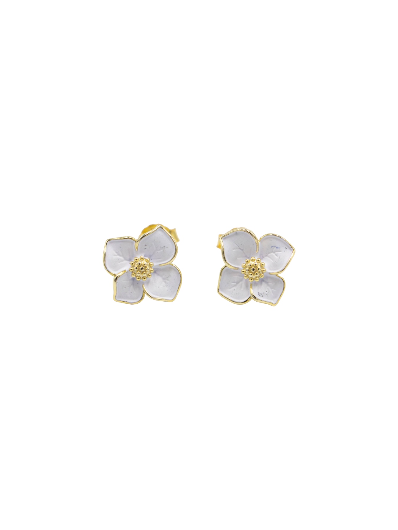 Brincos em Prata Dourada com Flor Branca Branco-1