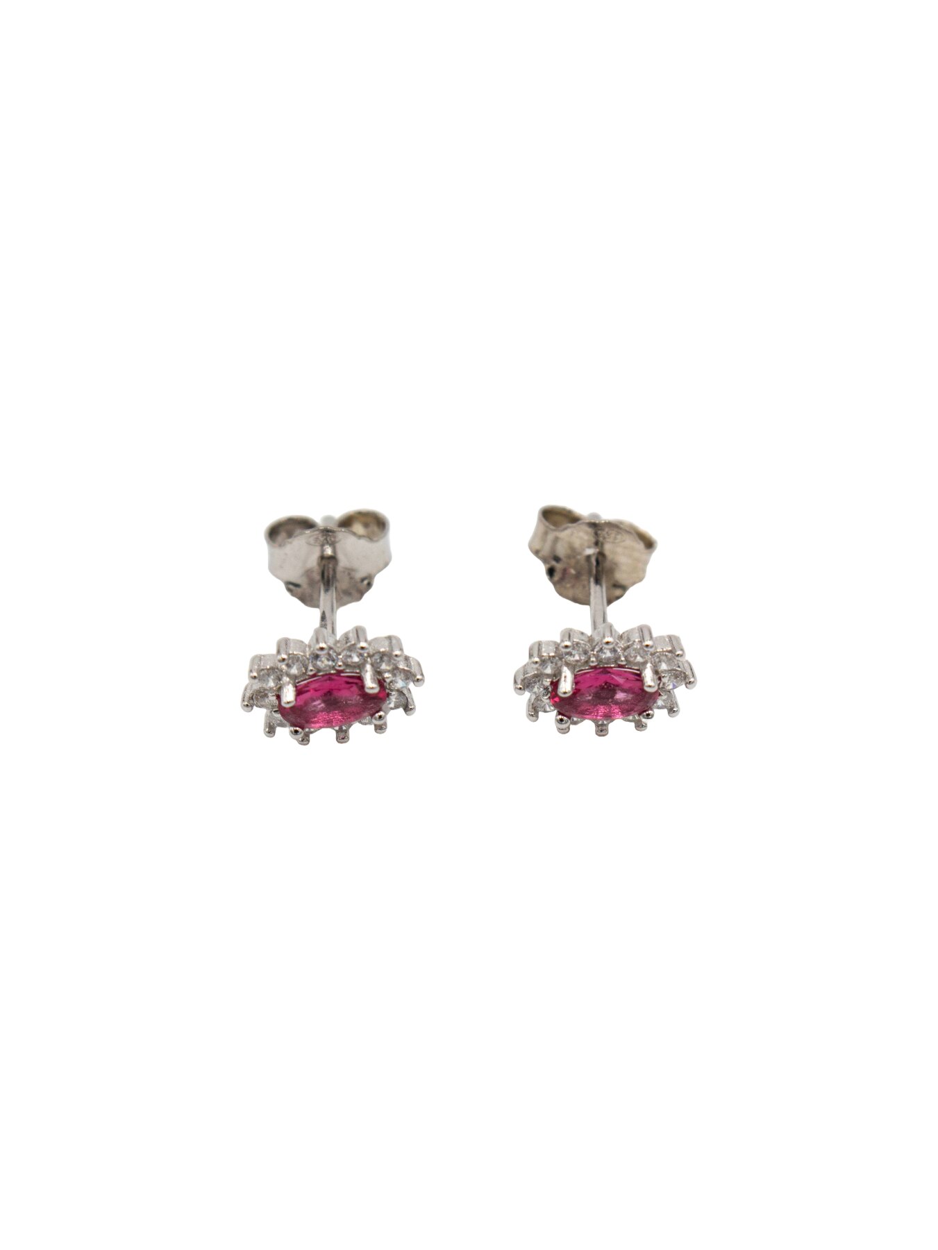 Brincos em Prata com Pedra Rosa 2