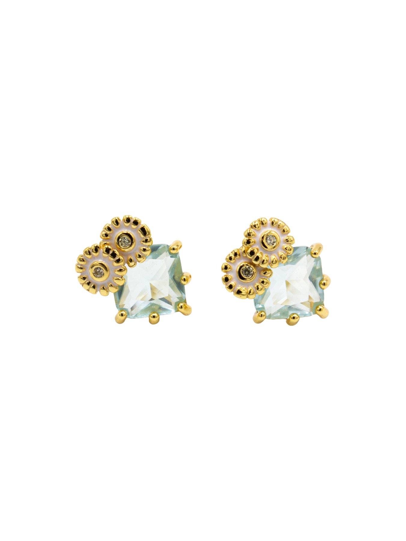 BRINCOS EM PRATA DOURADA COM ZIRCÃO AZUL 1