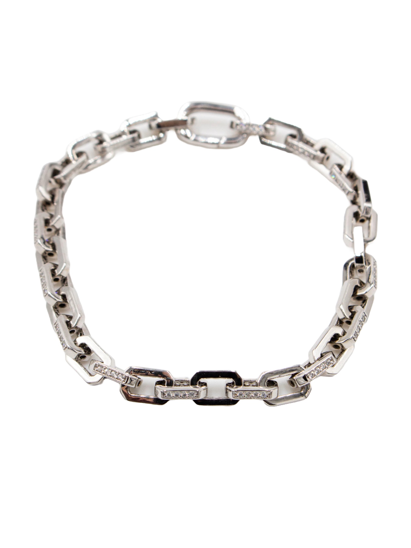 Pulseira Prata Elos Retangulares com Zircónias Branco-1