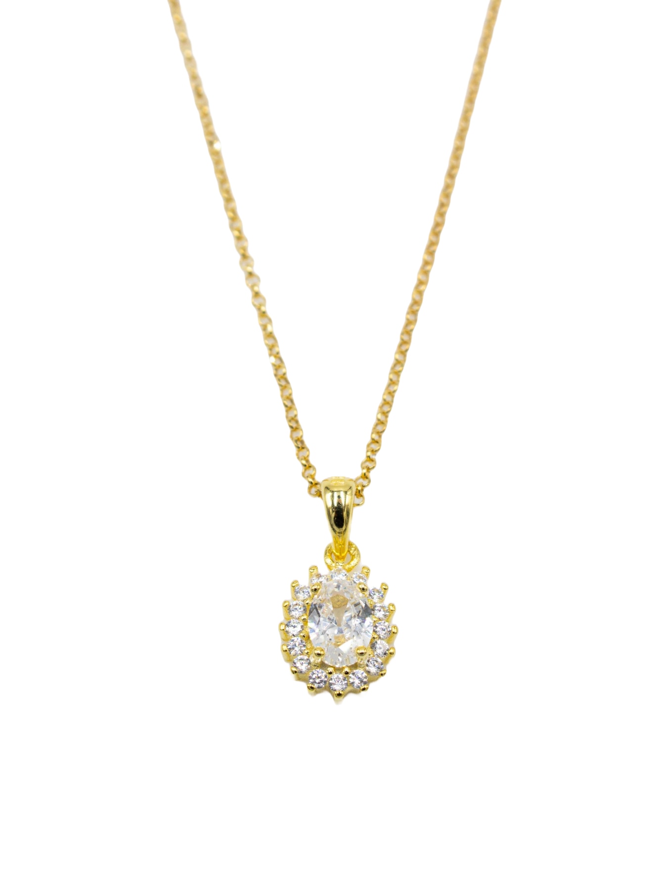 COLAR EM PRATA DOURADA COM PEDRA BRANCA Branco-2