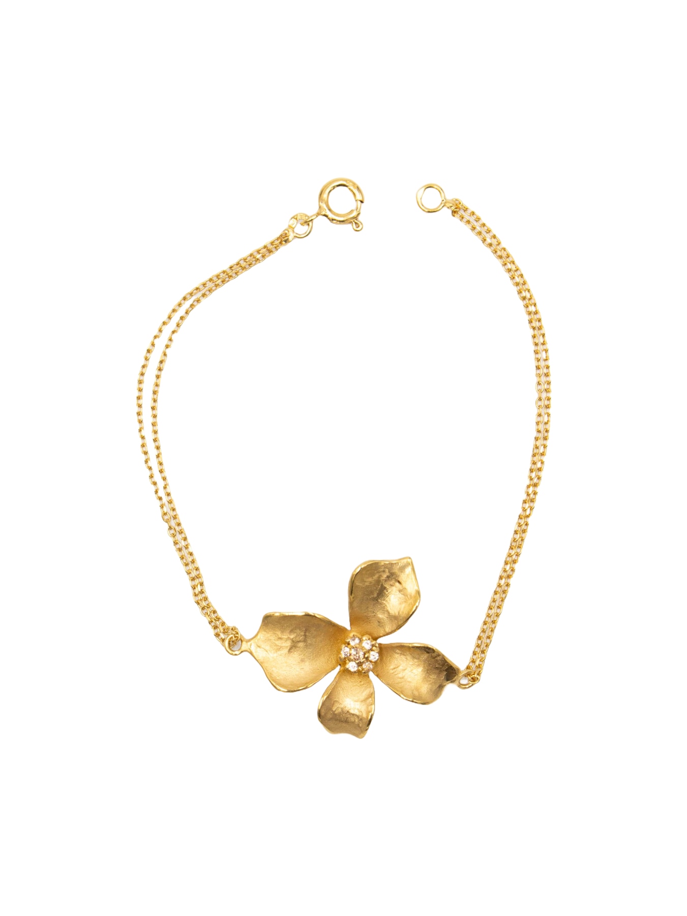 Pulseira em Prata Dourada com Flor Branco-1