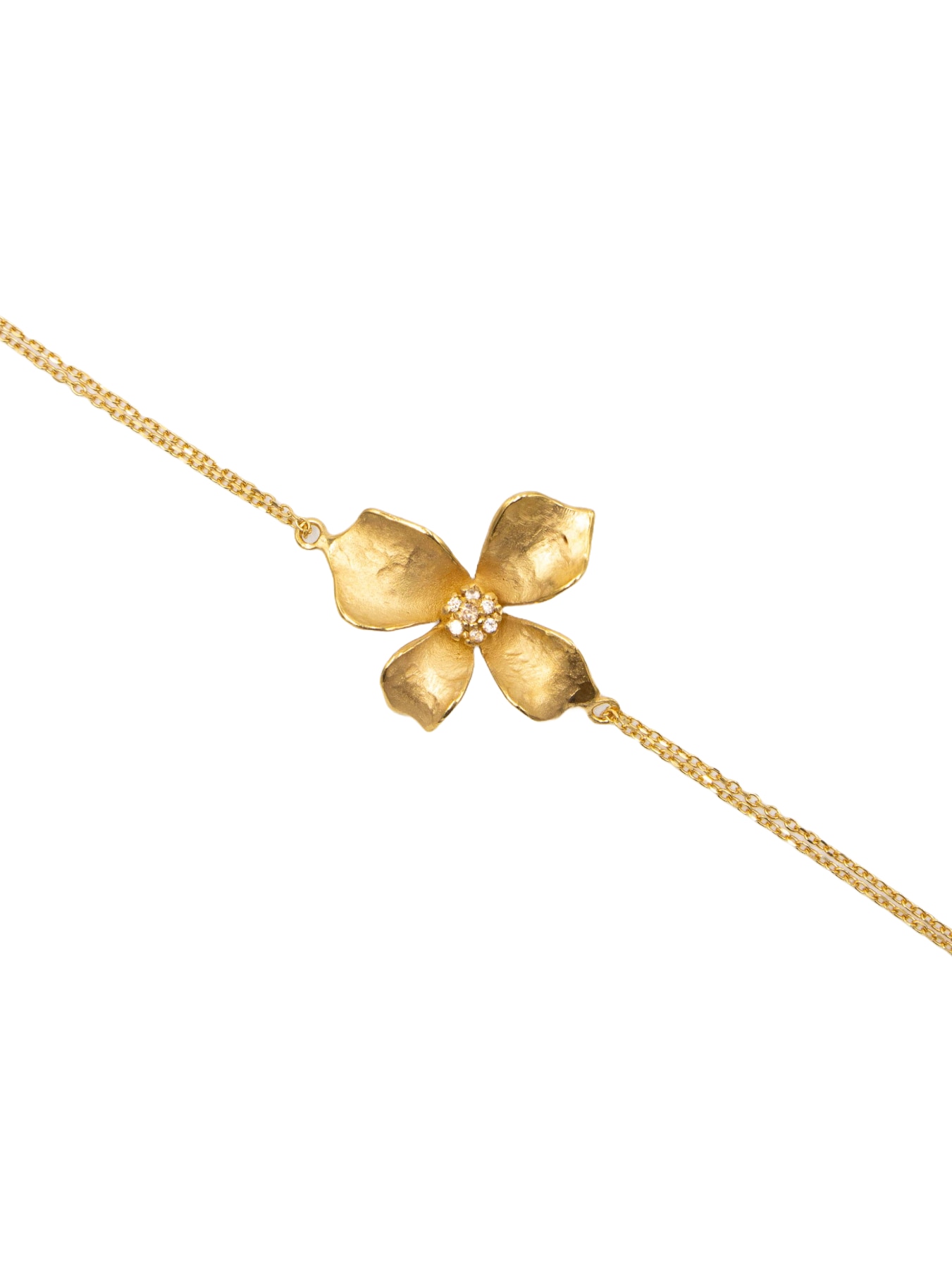 Pulseira em Prata Dourada com Flor Branco-2