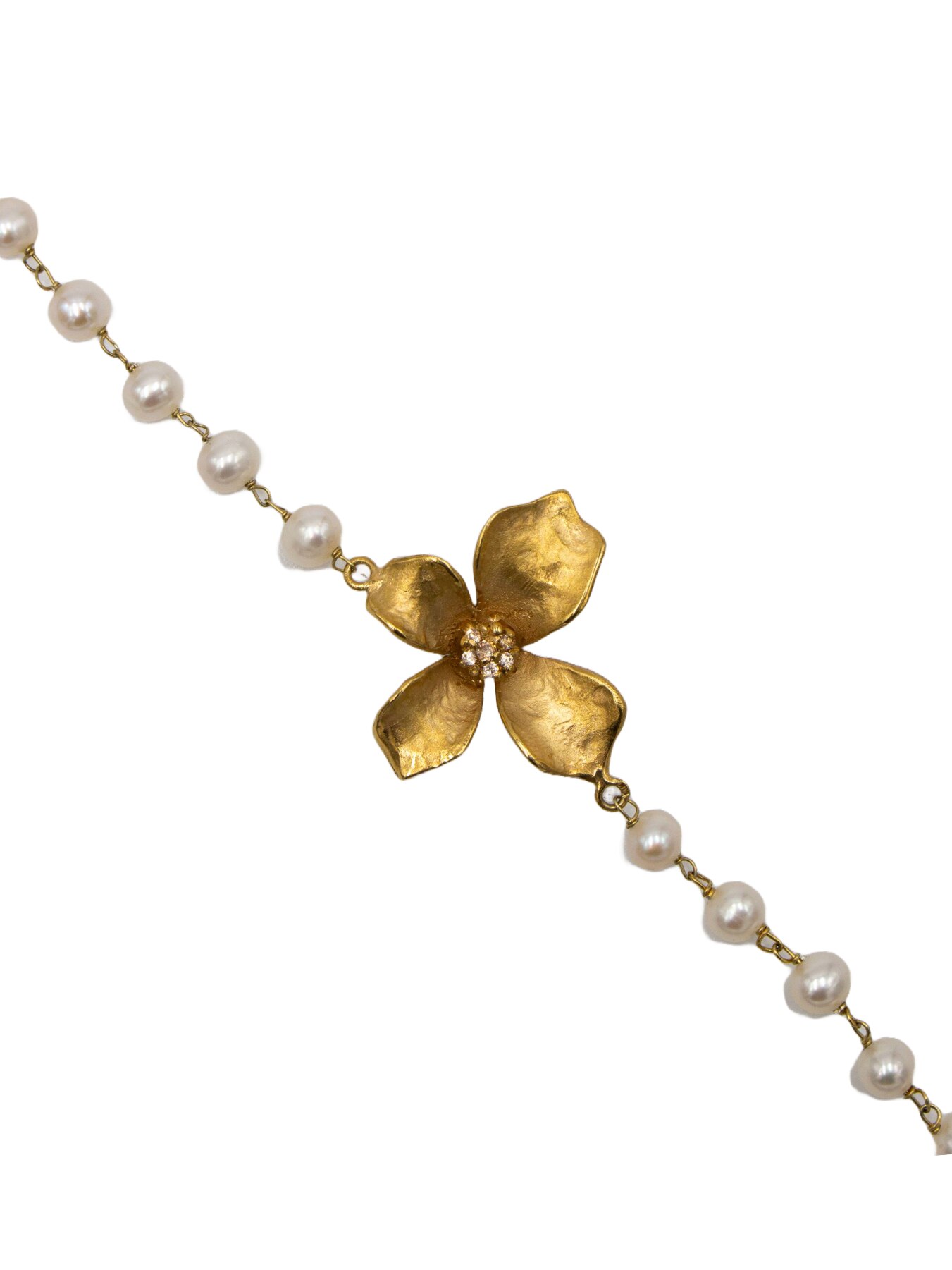 Pulseira em Prata Dourada com Pérolas e Flor Branco-2