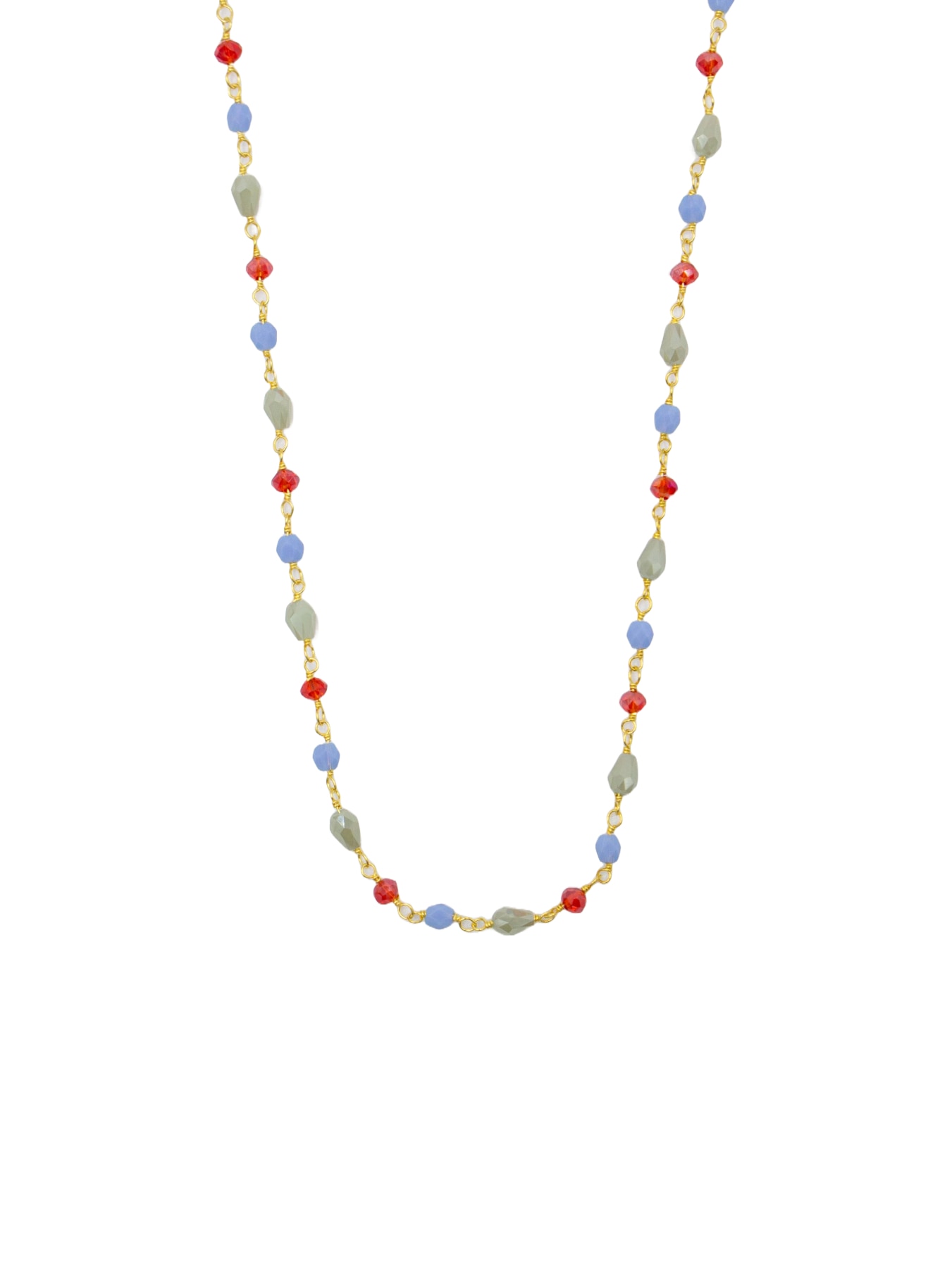 Colar em Prata Dourada Enfiado a Terço Multicolor-1