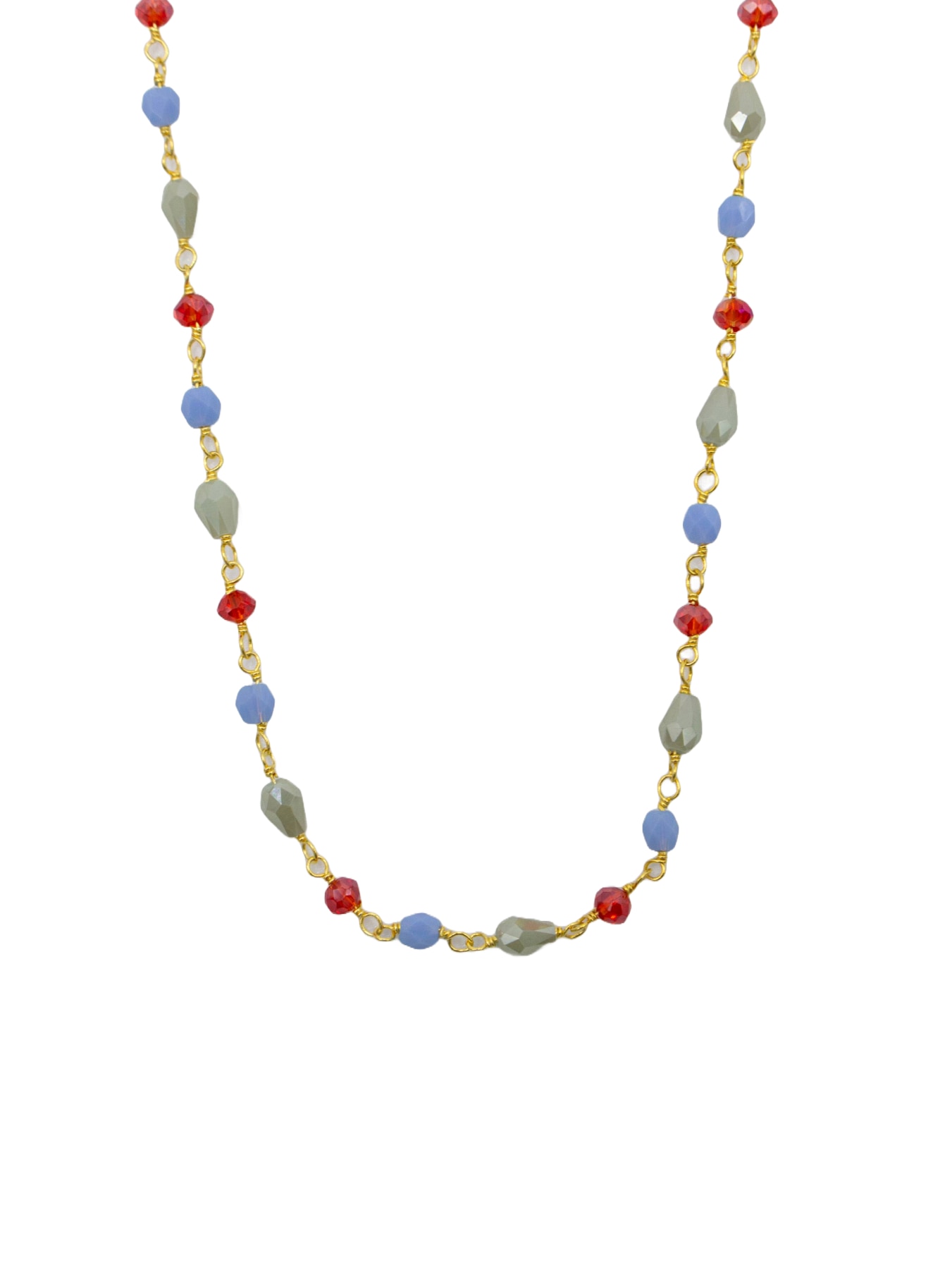 Colar em Prata Dourada Enfiado a Terço Multicolor-2