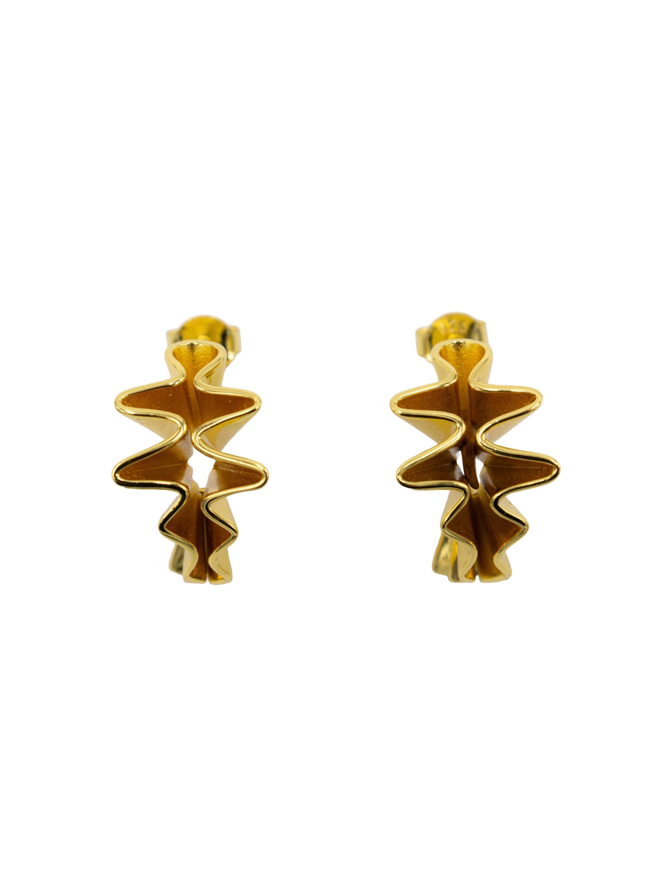 BRINCOS EM PRATA DOURADA ONDULADOS Dourado-1