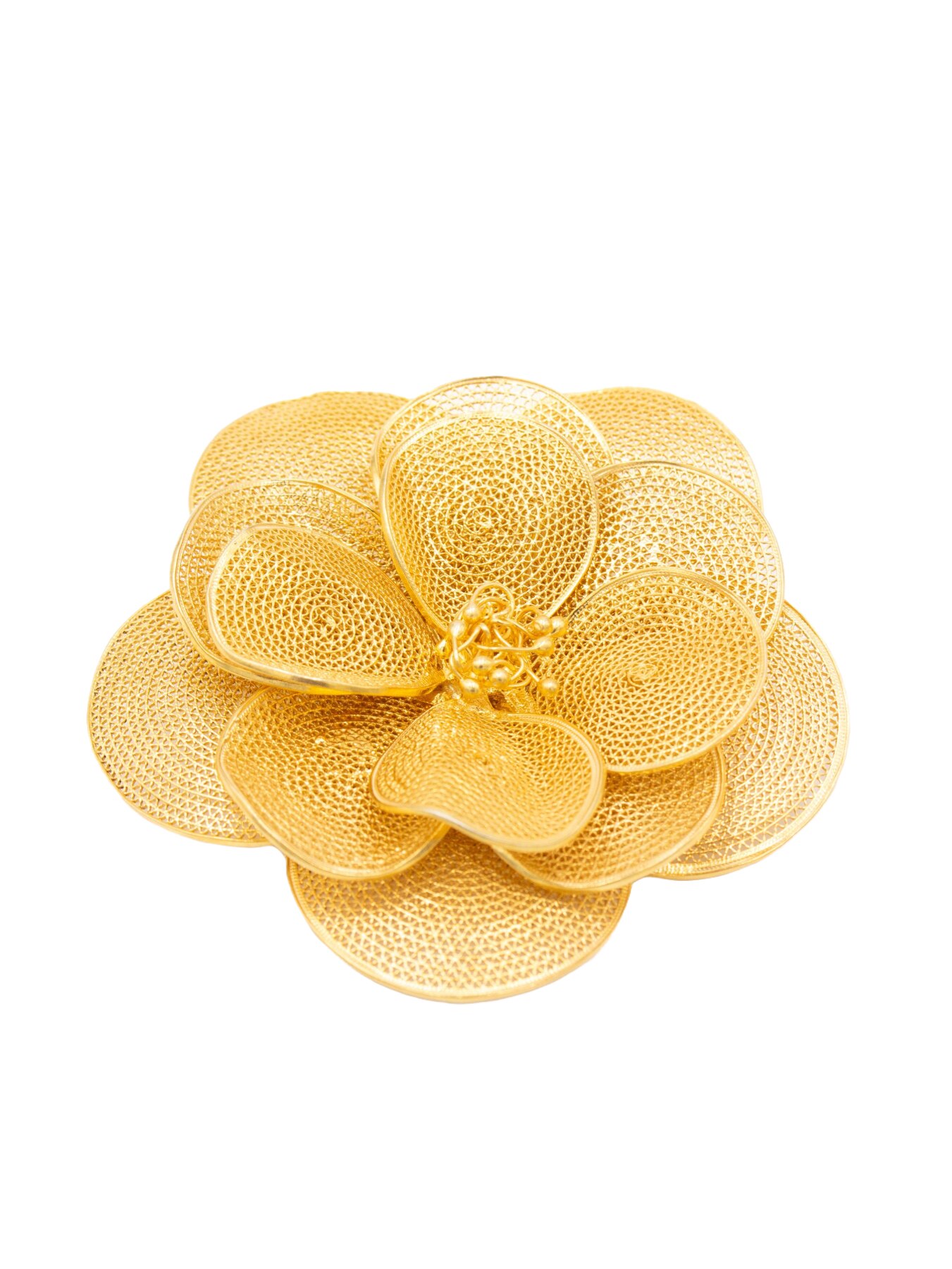 Alfinete em Pratada Dourada com Flor em Filigrana Dourado-2