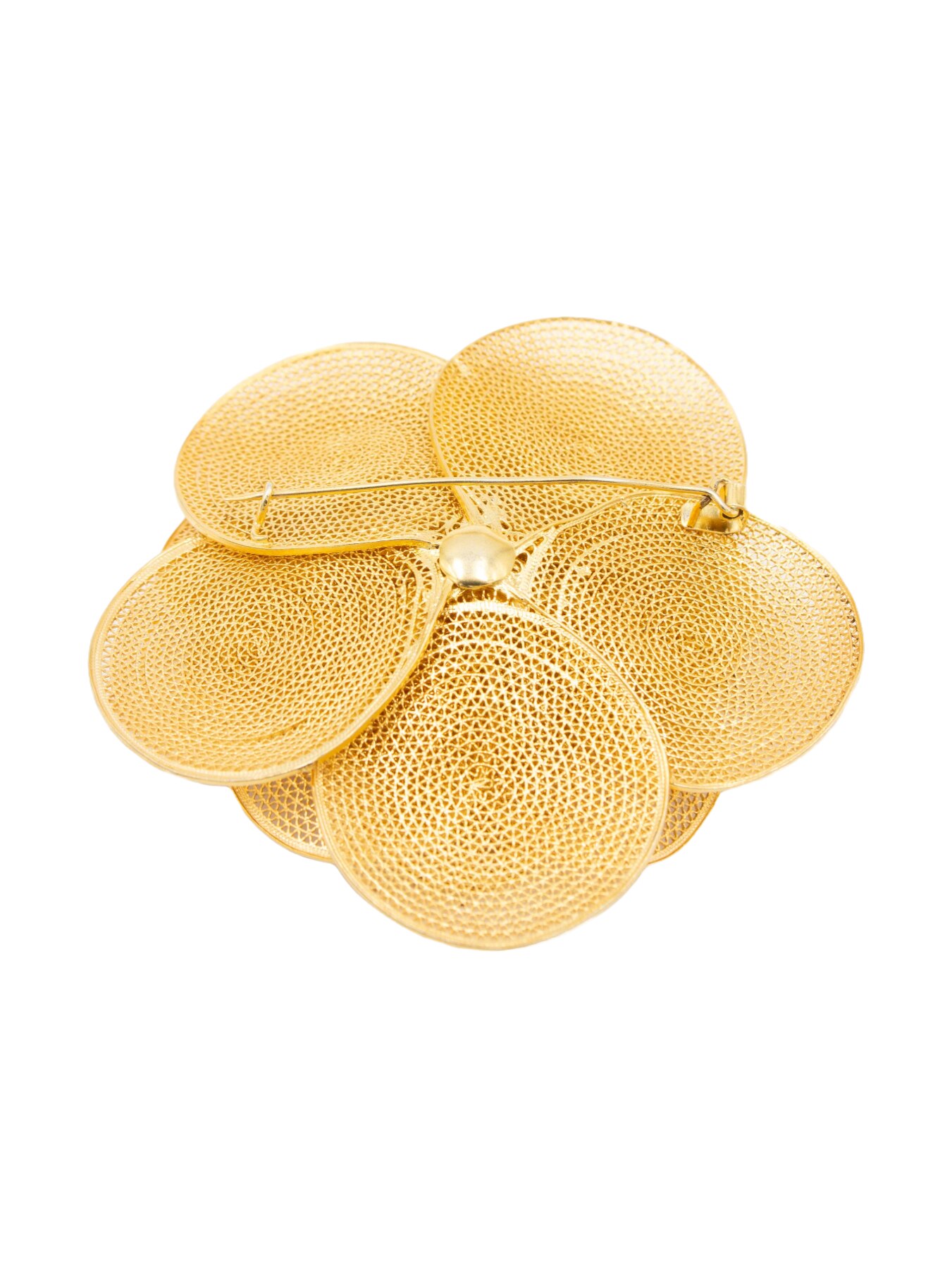 Alfinete em Pratada Dourada com Flor em Filigrana Dourado-3