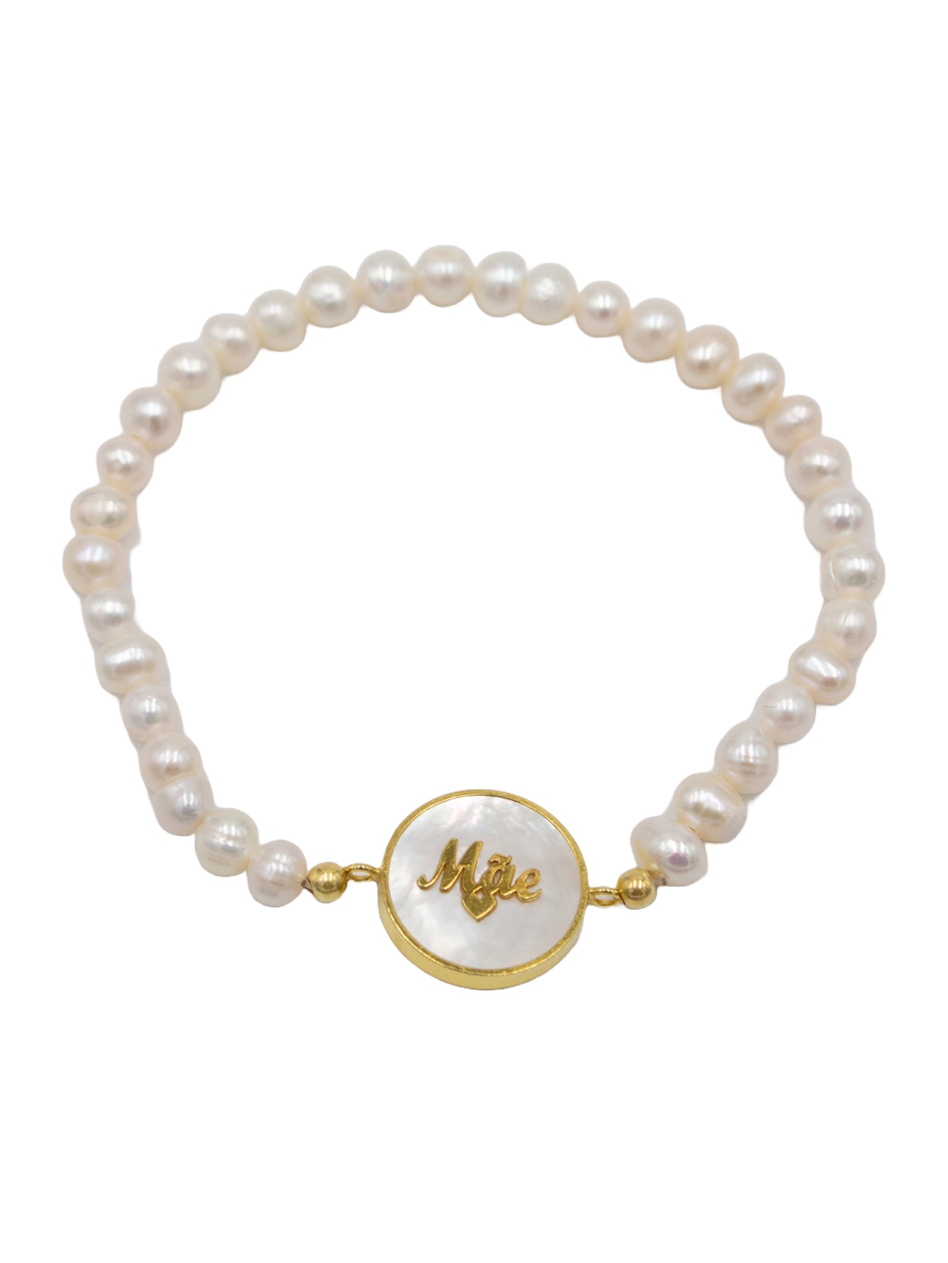 Pulseira de Pérolas "Mãe" em Prata Dourada Branco-1
