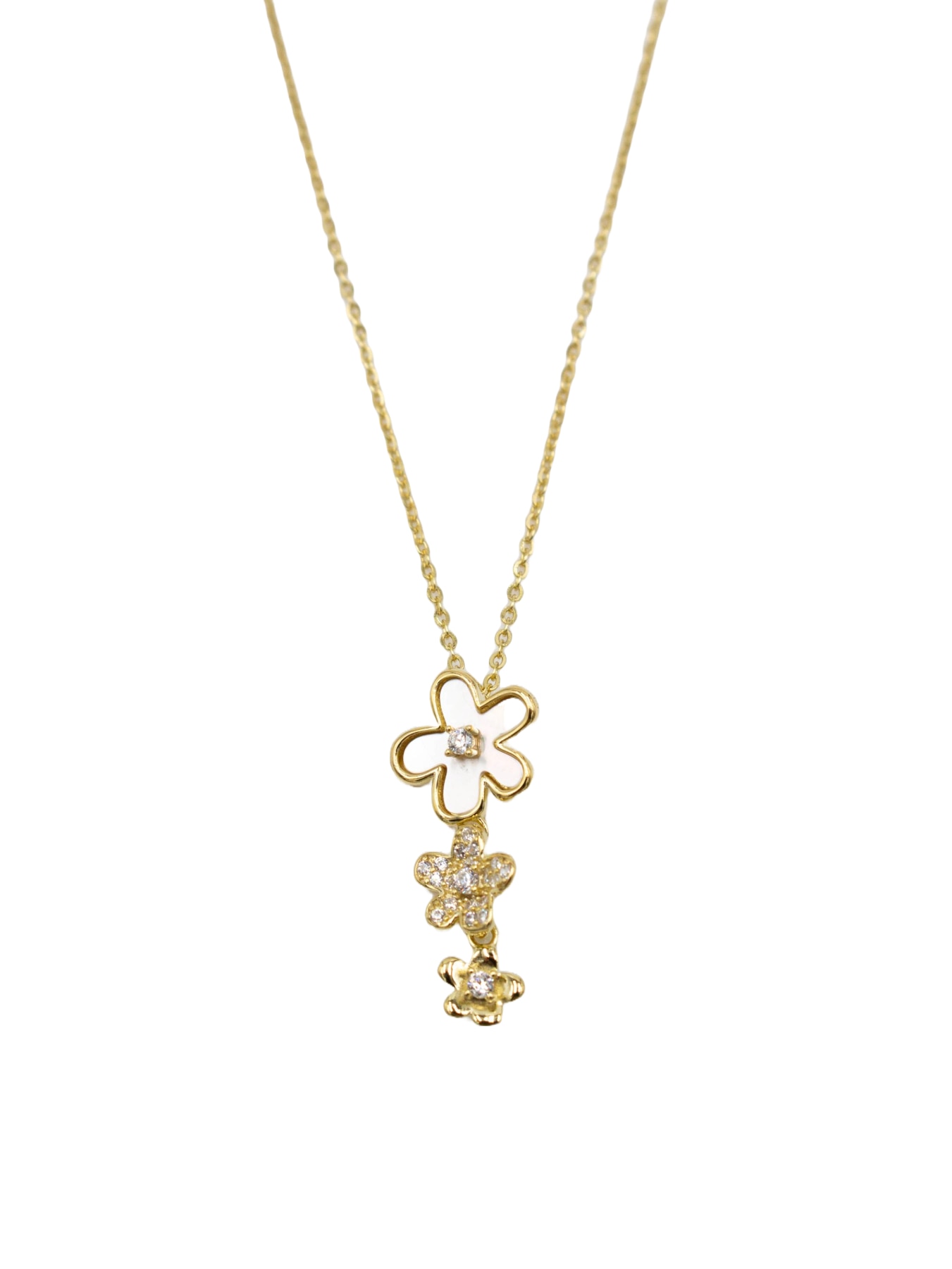 COLAR EM PRATA DOURADA COM FLORES Branco-1