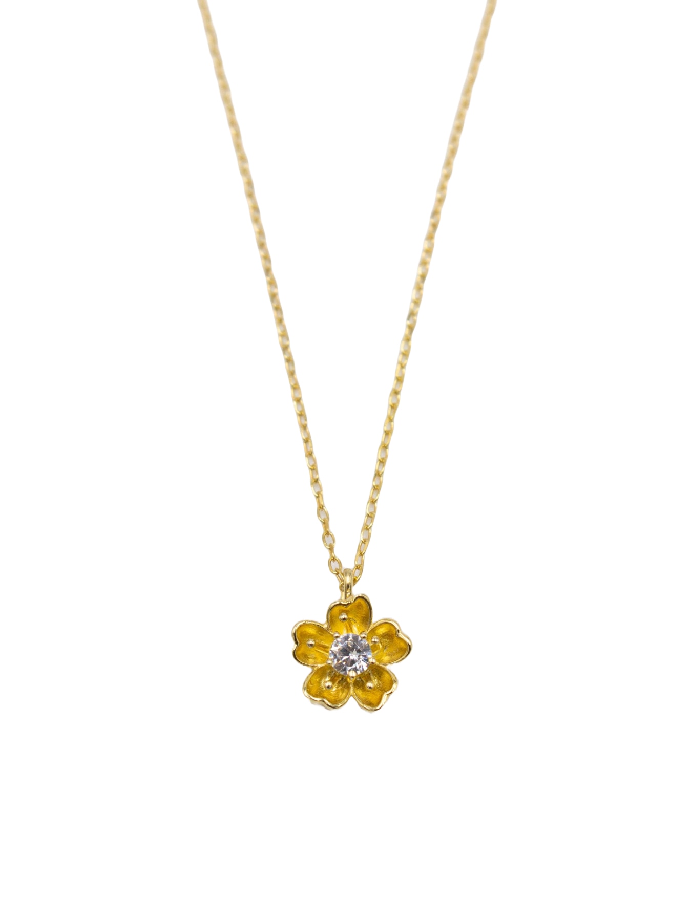 Colar em Prata Dourada com Flor e Zircão Branco-3