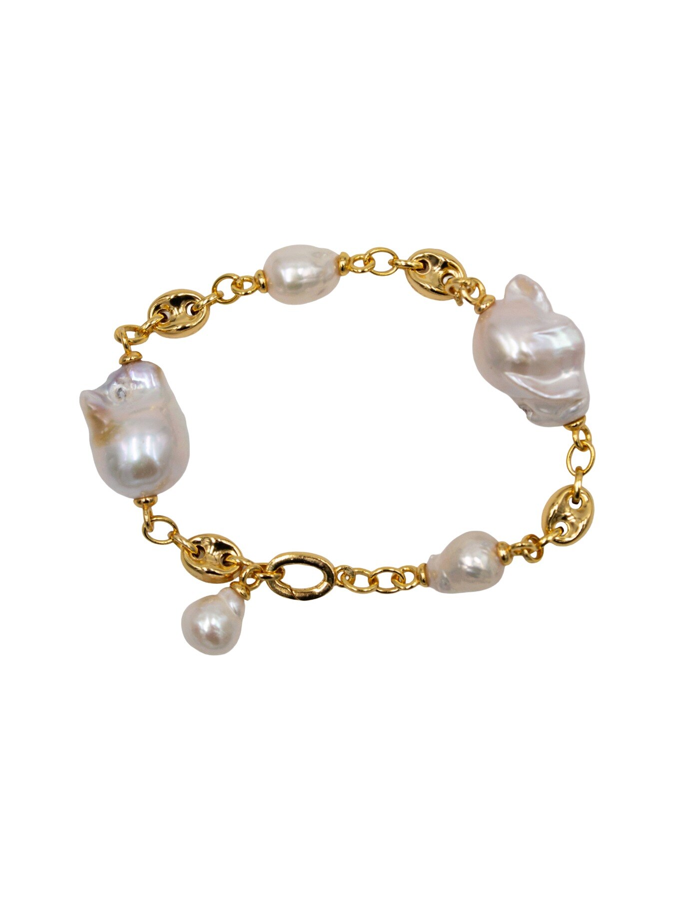 Pulseira em Prata Dourada com Pérolas Branco-2